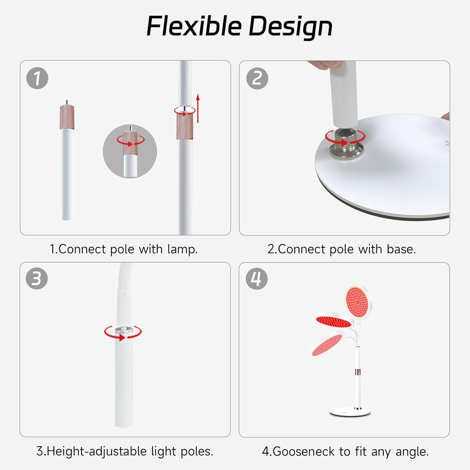 Red Light Lamp, 660nm Red Light Therapy Lamps with Base, Dimmable & Adjustable Height & 10/30/45Min Timer, 140LEDs Infrared Lamp for Home, Office - Medaid