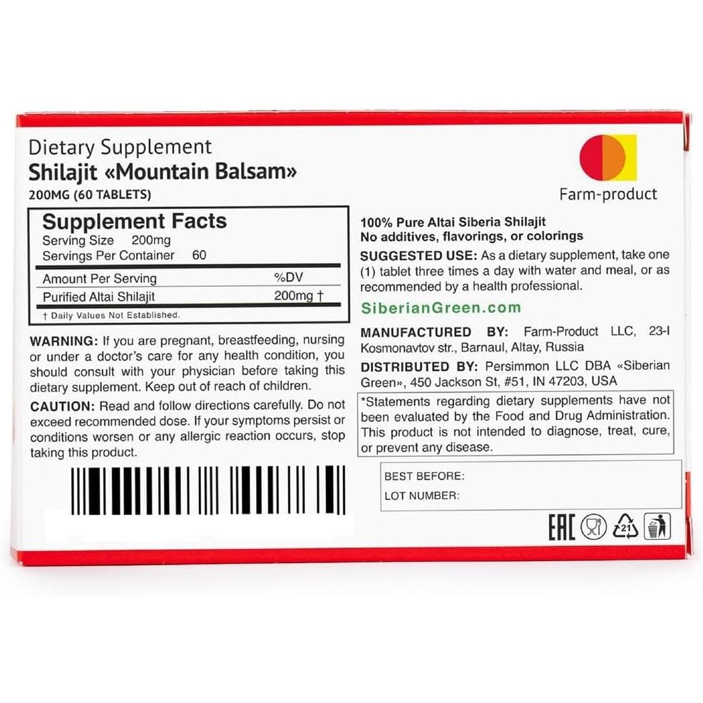 Siberian Green Altai Shilajit 120 Tablets "Mountain Balsam" - Original Altai 100% Pure Fulvic Acid and Trace Minerals - Medaid