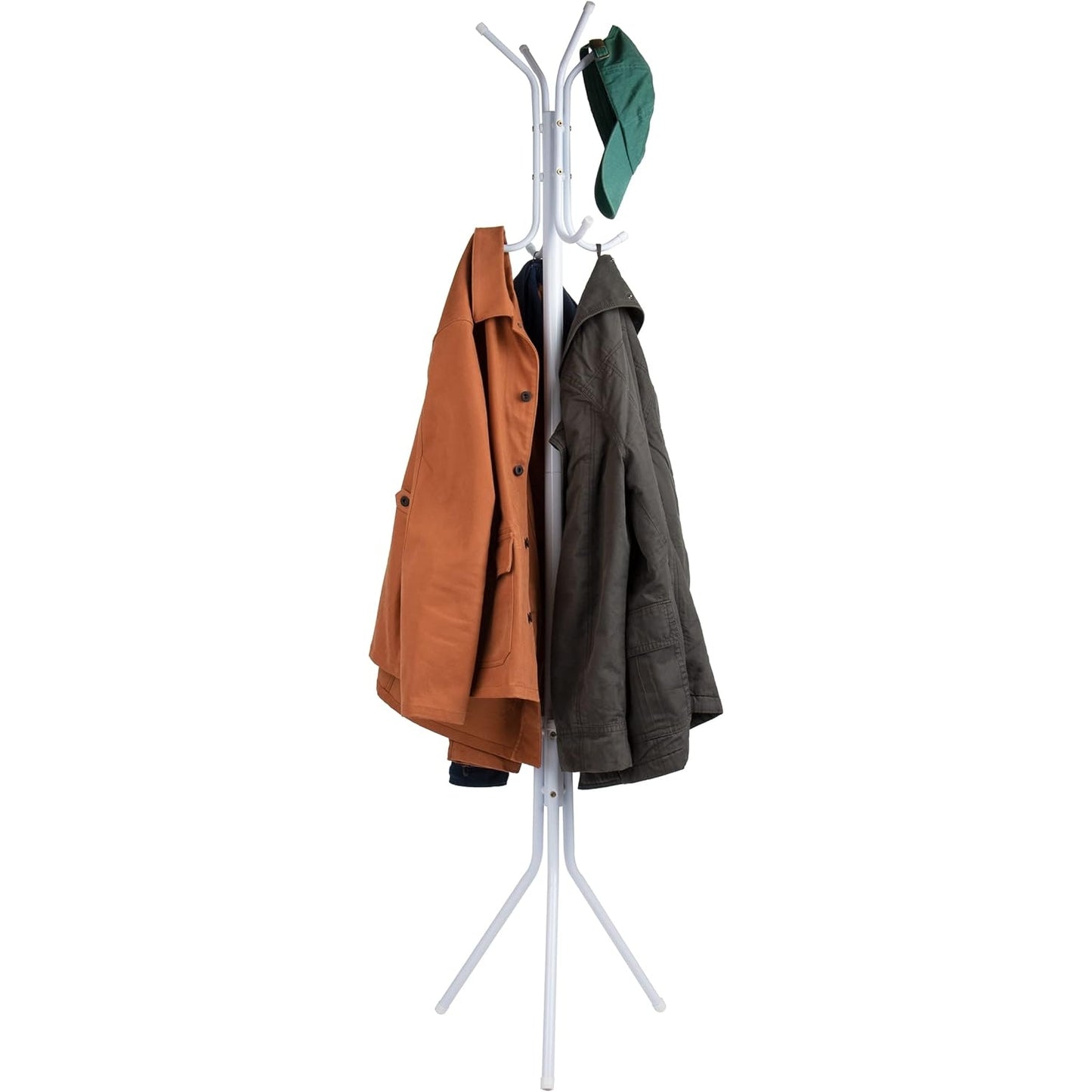 Mind Reader COATRACK11 Standing Metal Coat Rack Hat Hanger 11 Hook for Jacket, Purse, Scarf Rack, Umbrella Tree Stand, Black - Medaid