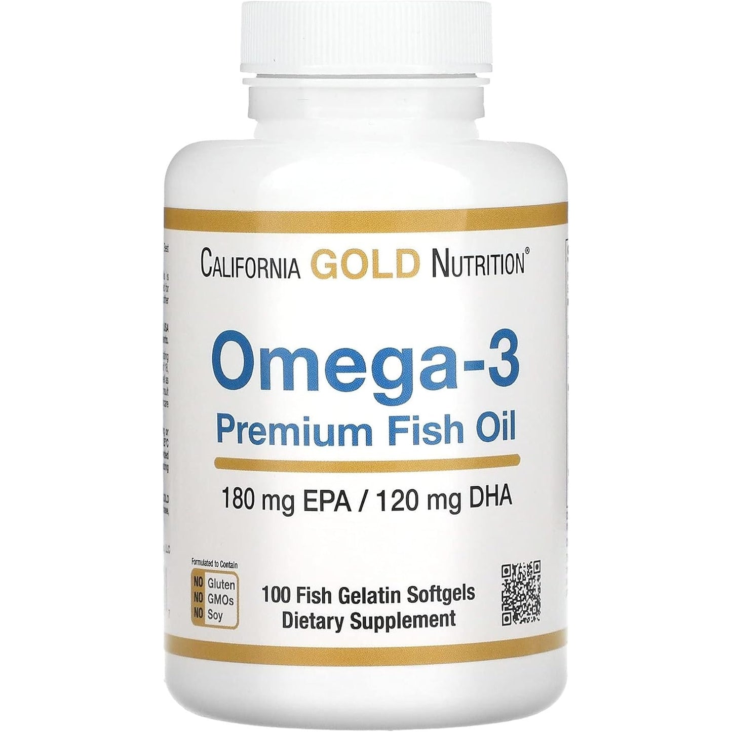 Omega-3 Premium Fish Oil by California Gold Nutrition, Concentrated Formula with EPA & DHA, Support for Optimal Lipid Profile & Immune System, Gluten Free, Non-GMO, 100 Fish Gelatin Softgels - Medaid
