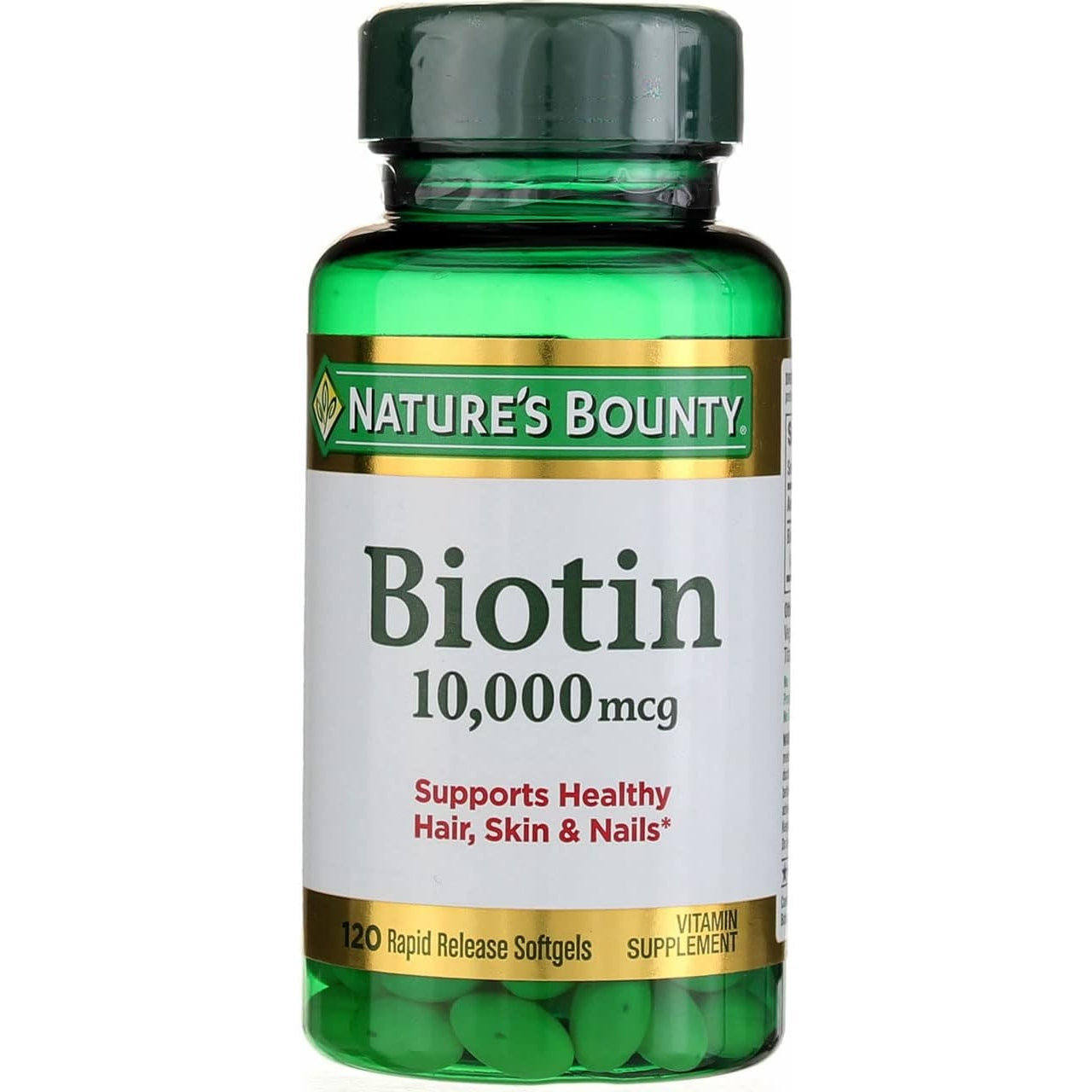 Nature's Bounty Biotin, Supports Healthy Hair, Skin and Nails, 10,000 mcg, Rapid Release Softgels, 180 Ct - Medaid