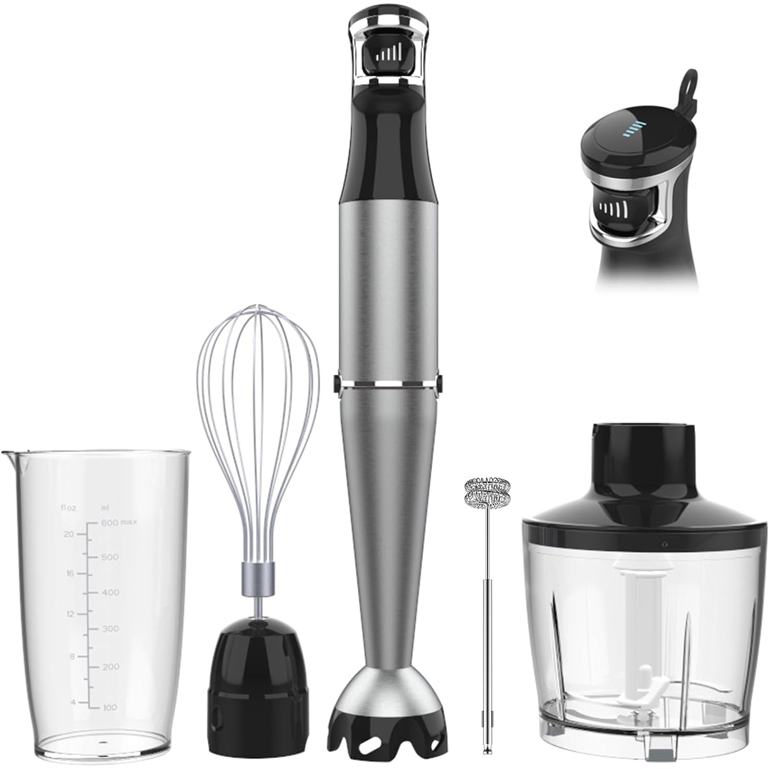 Immersion Blender Handheld Corded Hand Blender 1100W, Trigger Variable Speed 5 in 1 Stick Blender, Emulsion Blender Handheld with Chopper, Whisk and Frother for Soup, Puree Baby Food and Smoothies - Medaid