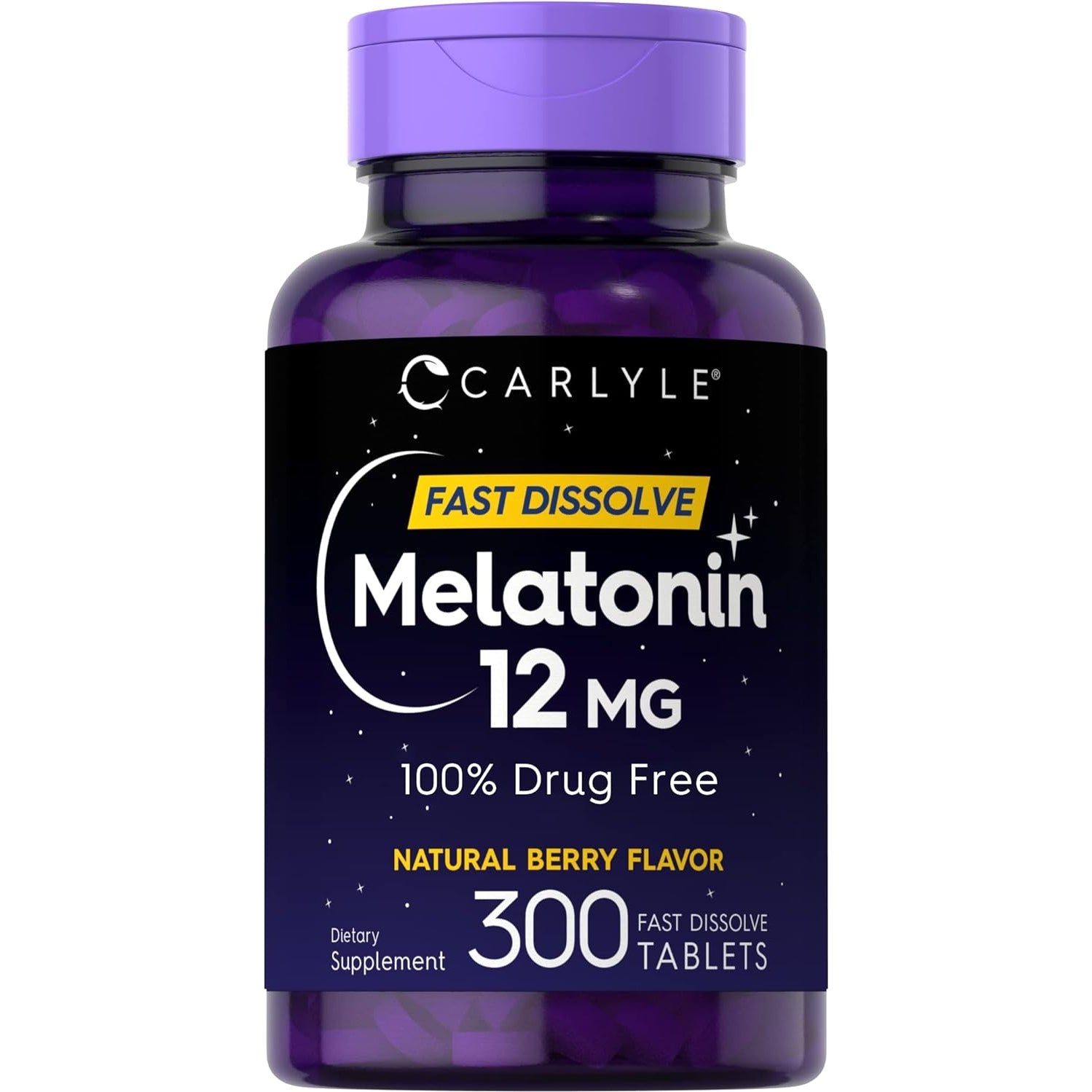 Carlyle Melatonin 12 mg Fast Dissolve 300 Tablets | Drug Free | Natural Berry Flavor | Vegetarian, Non-GMO, Gluten Free - Medaid