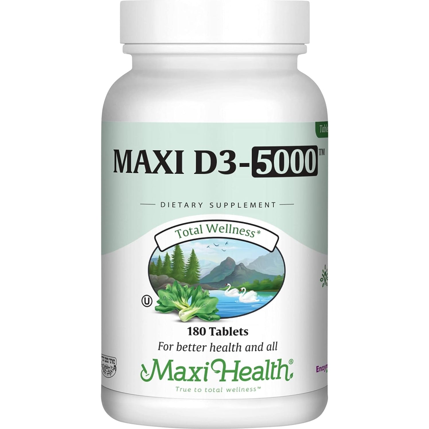 Maxi Health Vitamin D3 5000 IU (125 mcg) - High Dose Vitamin D 5000 IU - Healthy Bones, Teeth, Immune Support - Kosher Pure High Potency Vit D3 (180 Tablets) - Medaid