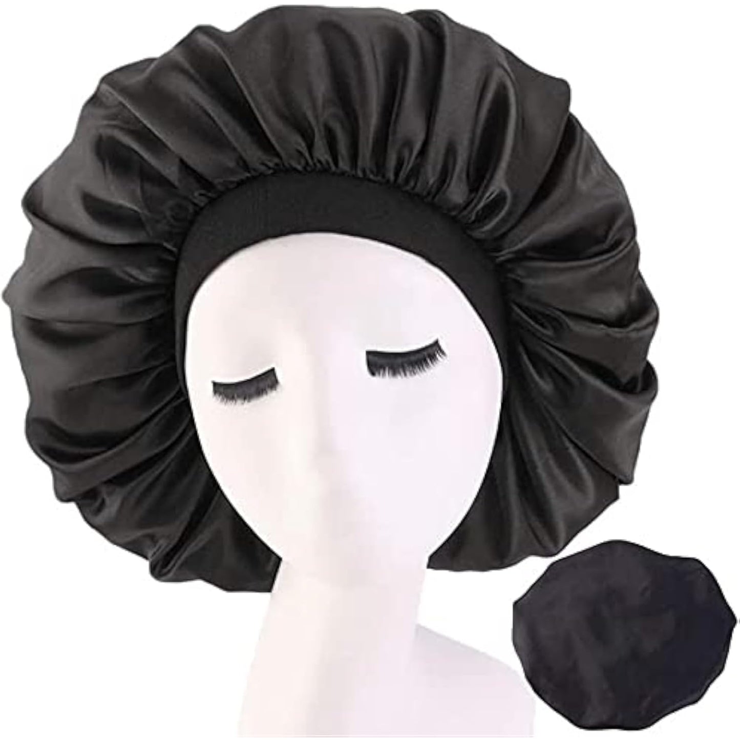 Women's Adjustable Reversible Satin Bonnet - Soft Double Sided Sleep Cap, Protects Natural Hair, Assorted Colors (Black) - Medaid