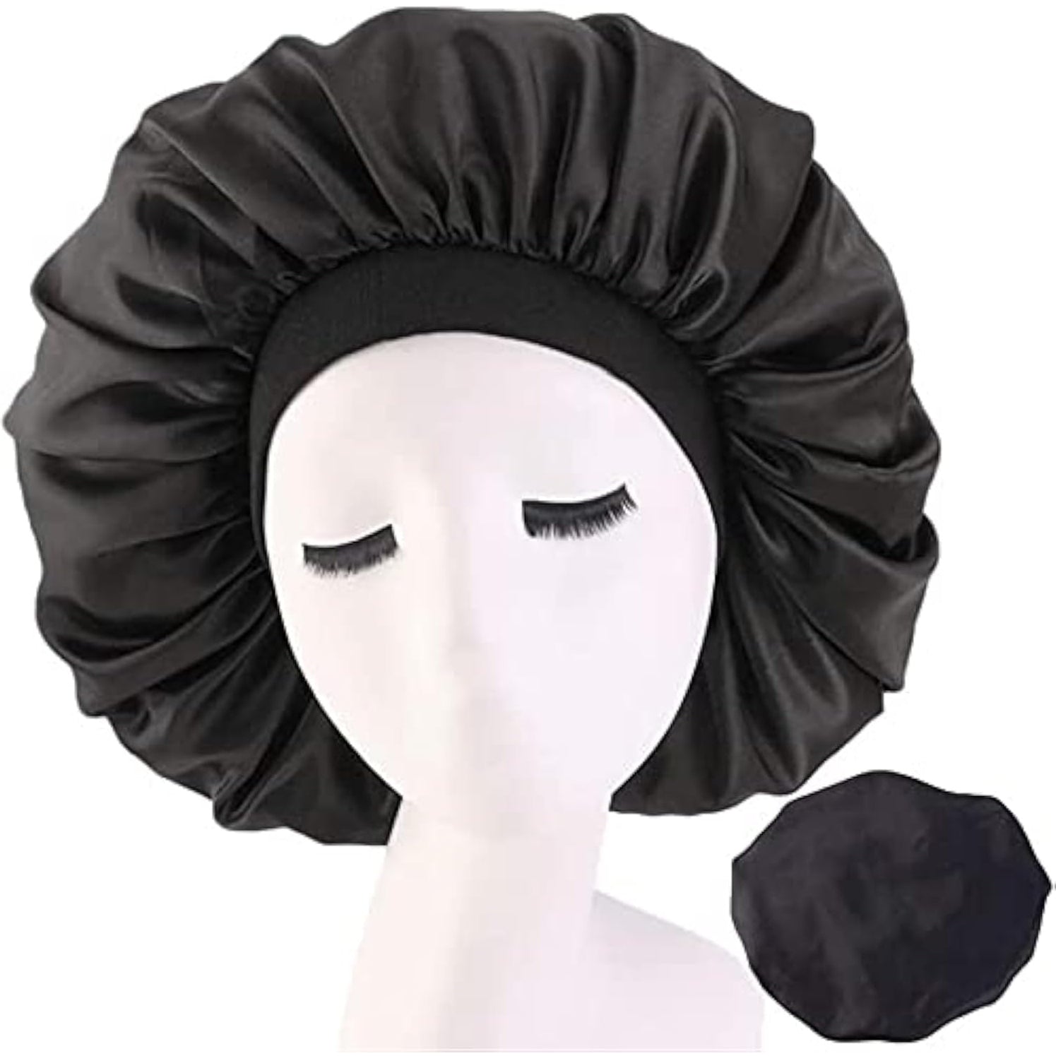 Women's Adjustable Reversible Satin Bonnet - Soft Double Sided Sleep Cap, Protects Natural Hair, Assorted Colors (Black) - Medaid