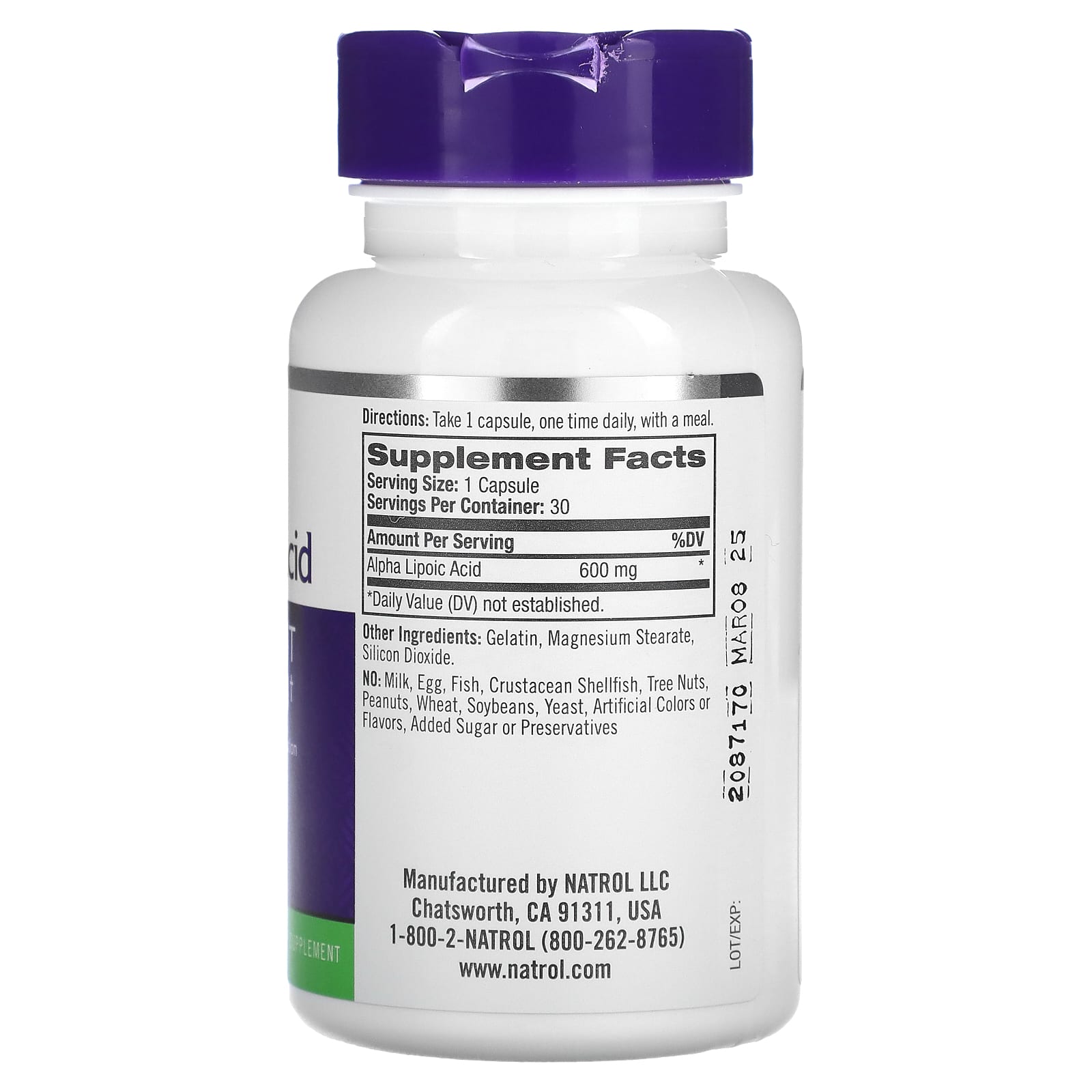 Natrol, Alpha Lipoic Acid, 600 mg, 30 Capsules - Medaid