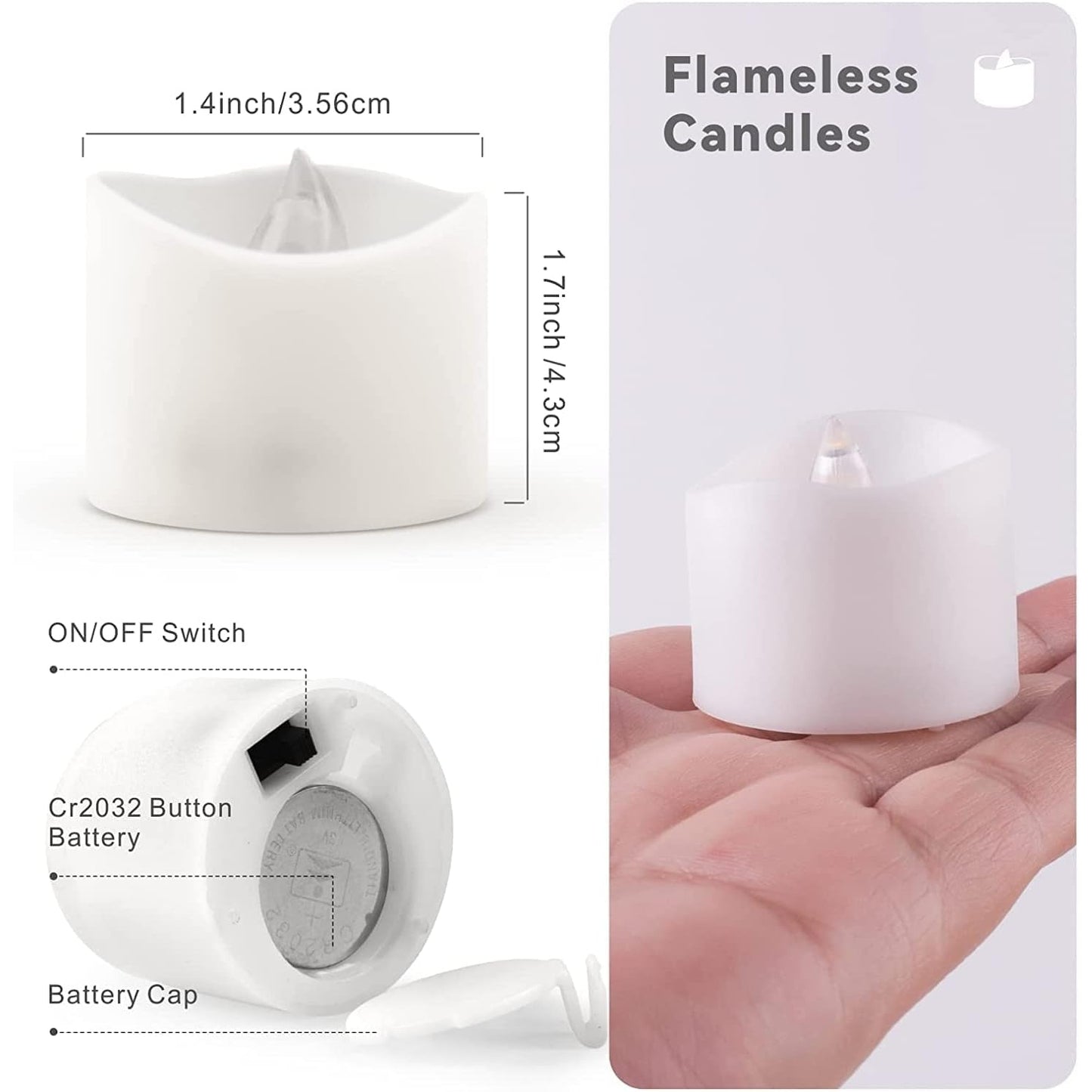 ECVV 12Pcs LED Flameless Candles Light, Battery Operated Tea Lights, Warm Yellow Candles Tea Light for Party/Wedding/Festival Celebration etc.1.4 * 1.7inch(Batteries Included) - Medaid