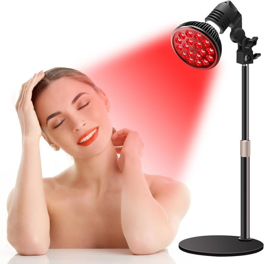 NALACAL Red Light Therapy Lamp for Face and Body，LED Red Light Therapy Bulb with Adjustable Desk Stand (10in-16.5in) with 18 LEDs – 660nm Red and 850nm Near Infrared Combo for Home Use (Black) - Medaid