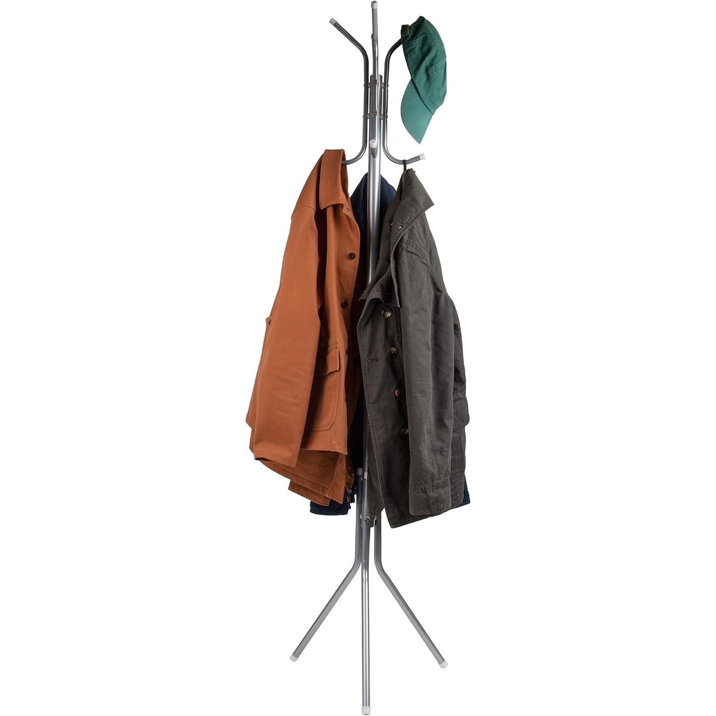 Mind Reader COATRACK11 Standing Metal Coat Rack Hat Hanger 11 Hook for Jacket, Purse, Scarf Rack, Umbrella Tree Stand, Black - Medaid
