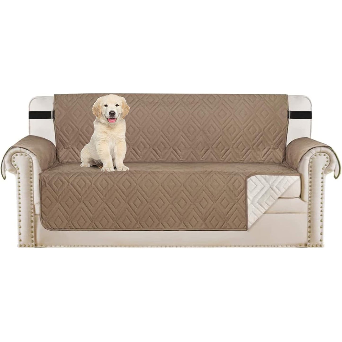 SHUOJIA Quilted Sofa Cover Reversible Sofa Protector 1,2,3 Seater Armchair Cover with Adjustable Elastic Straps (Black,2-seats) - Medaid