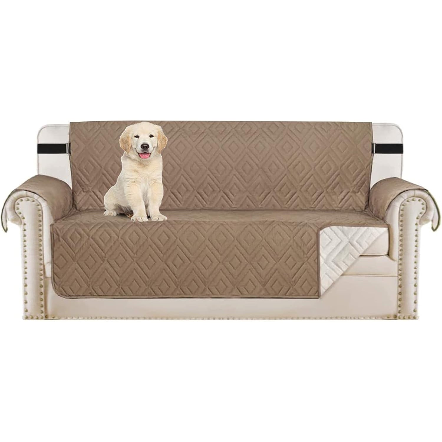 SHUOJIA Quilted Sofa Cover Reversible Sofa Protector 1,2,3 Seater Armchair Cover with Adjustable Elastic Straps (Black,2-seats) - Medaid