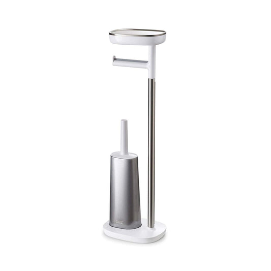 Joseph Joseph EasyStore Butler Toilet Paper Holder Stand and Flex Toilet Brush with Shelf and Drawer, Stainless Steel - Medaid