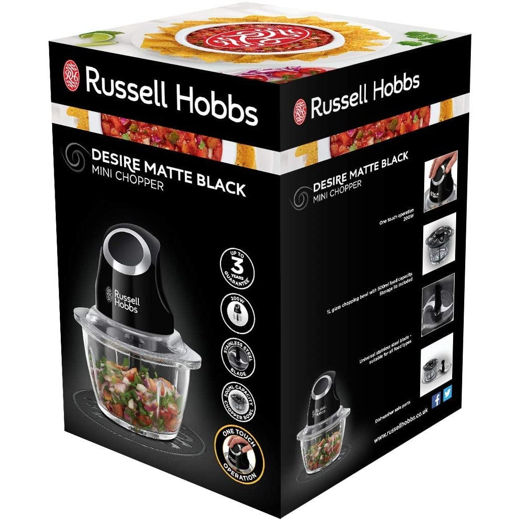 Russell Hobbs Desire Mini Chopper, Matte Black - Medaid