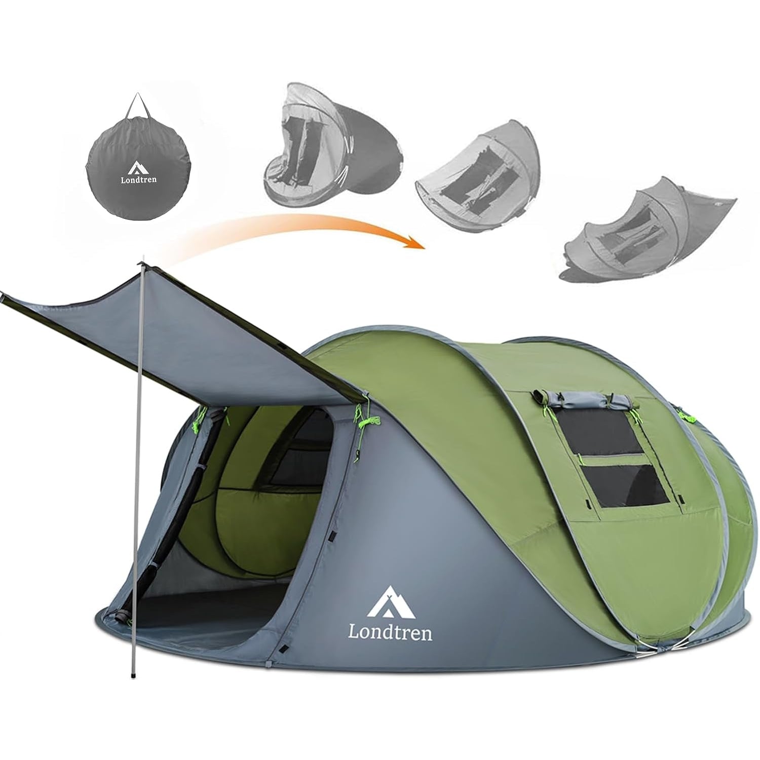 4 Person Easy Pop Up Tent Waterproof Automatic Setup 2 Doors-Instant Family Tents for Camping Hiking & Traveling - Medaid