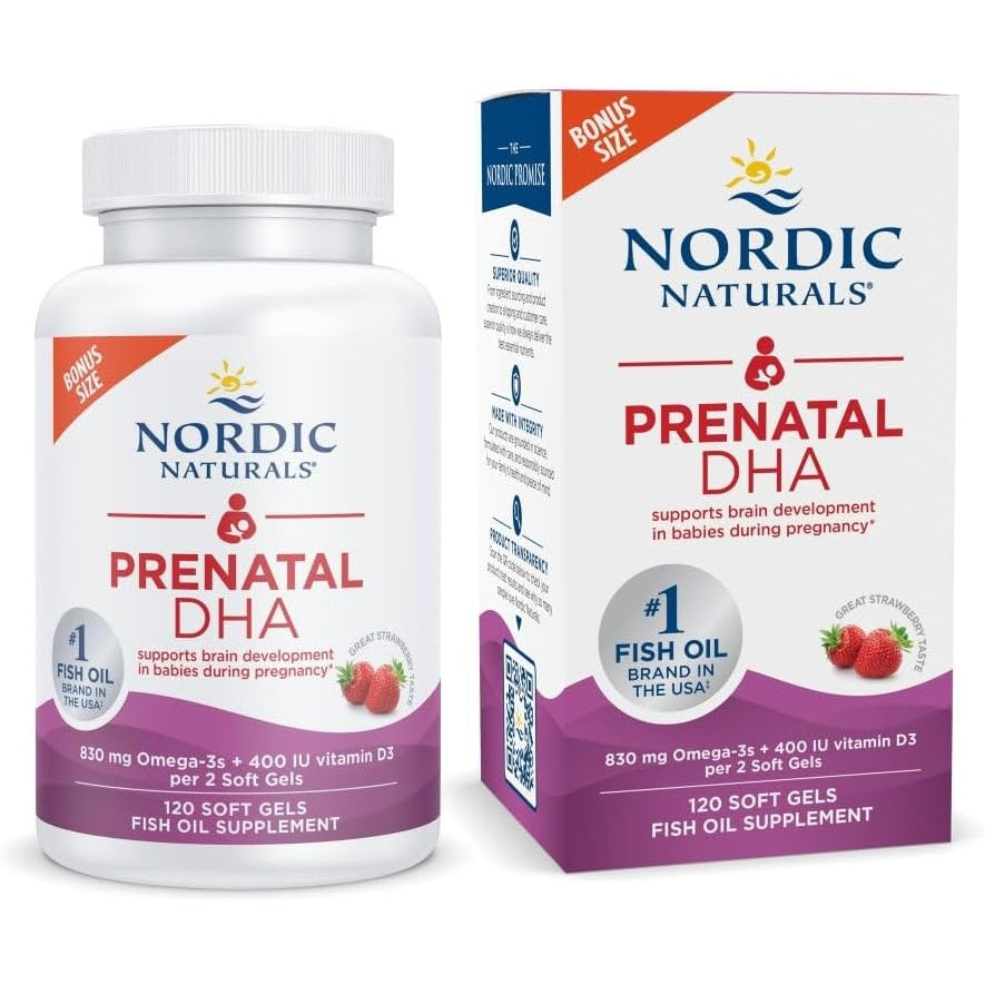 Nordic Naturals Prenatal DHA, Unflavored - 90 Soft Gels - 830 mg Omega-3 + 400 IU Vitamin D3 - Supports Brain Development in Babies During Pregnancy & Lactation - Non-GMO - 45 Servings - Medaid