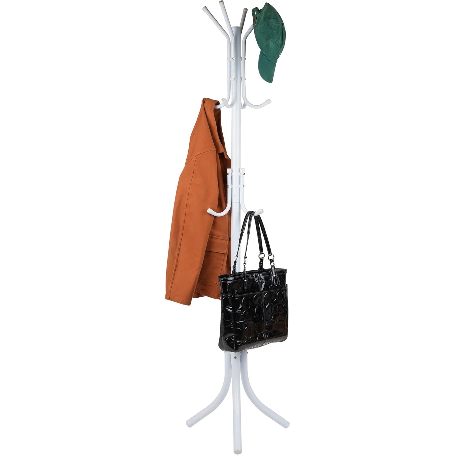 Mind Reader COATRACK11 Standing Metal Coat Rack Hat Hanger 11 Hook for Jacket, Purse, Scarf Rack, Umbrella Tree Stand, Black - Medaid