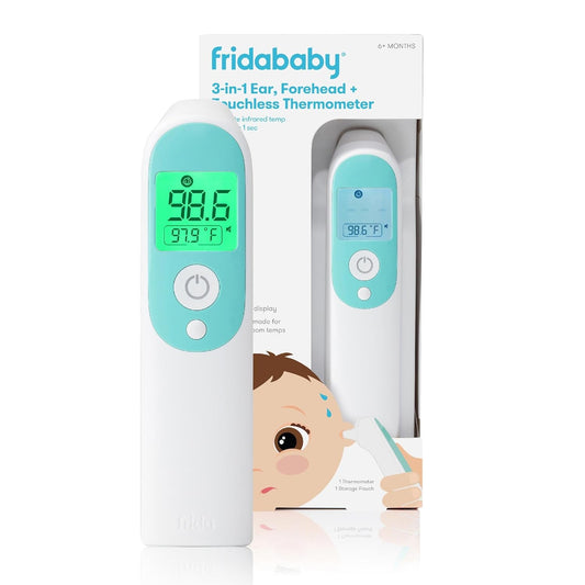 Frida Baby Infrared Thermometer 3 In 1 Ear, Forehead + Touchless For Babies, Toddlers, Adults, And Bottle Temperatures, White, 068, 5 Piece Set - Medaid