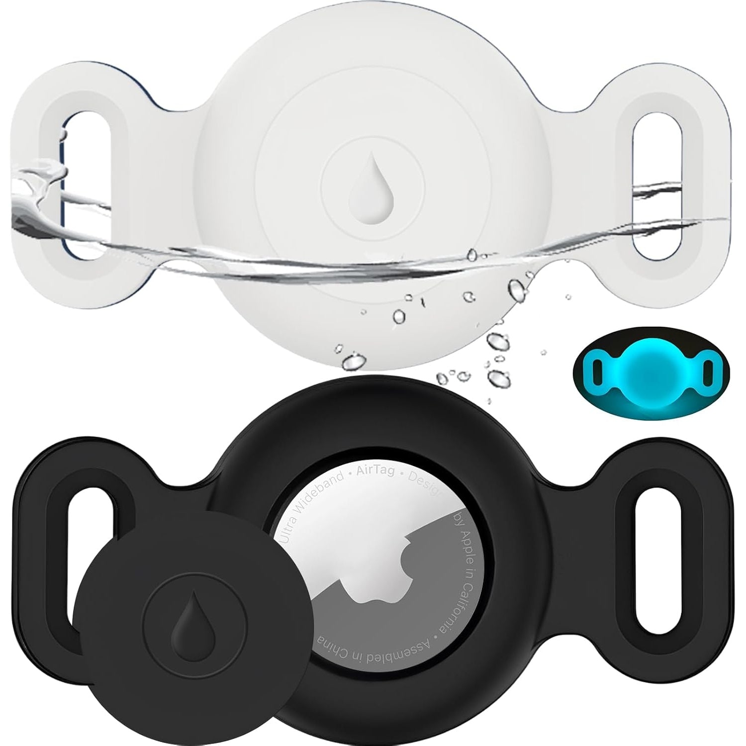FOWSRHRG Waterproof Airtag Dog Collar Holder, Airtag Cases for Pet Cats Dog GPS Tracker,Silicone Airtag Holder (for Apple Airtag) Fitted 1 inch Collar (Airtag NOT incuded) - Medaid