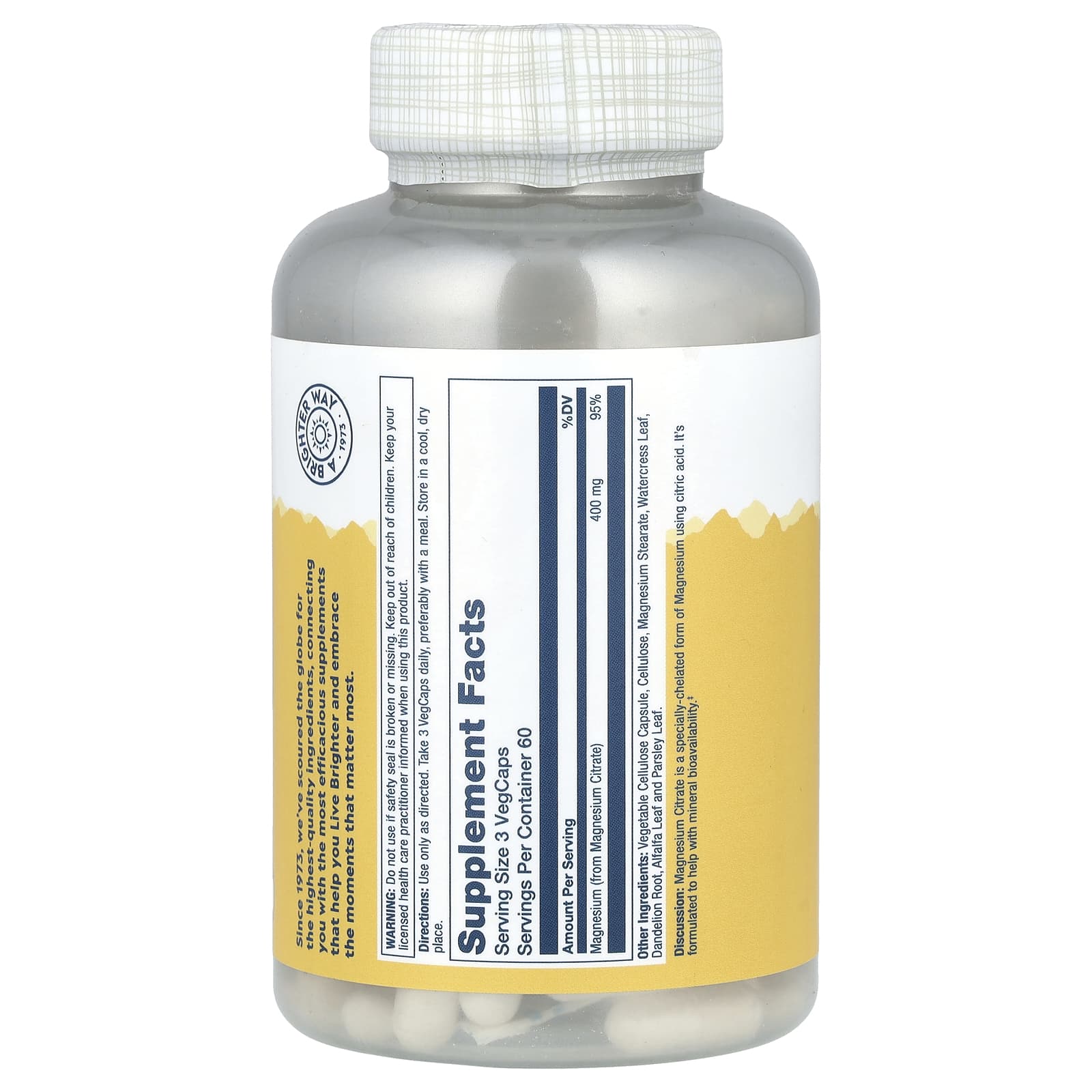 Solaray, Magnesium Citrate, 400 mg, 180 VegCaps (133 mg per Capsule) - Medaid