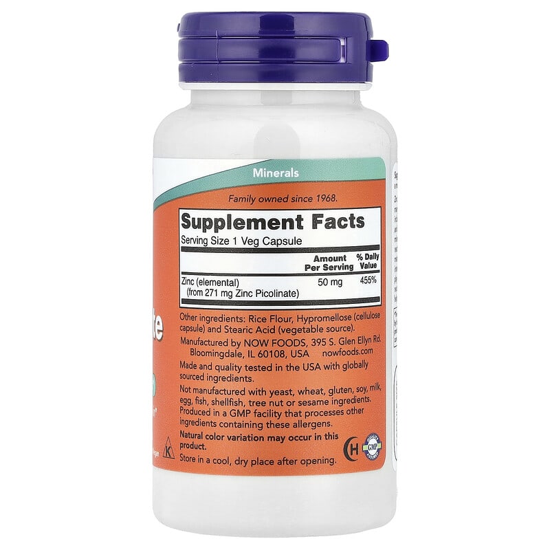 NOW Foods, Zinc Picolinate, 50 mg, 120 Veg Capsules - Medaid