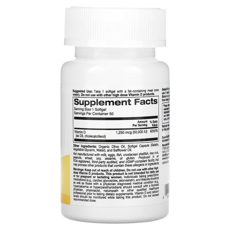 Super Nutrition, SimplyOne, Vitamin D3, 50,000 IU, 50 Softgels - Medaid