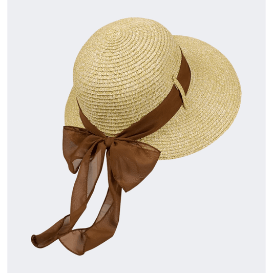 Stamion Japanese With Chiffon Ribbon Women Beach Hat Natural/Brown - Medaid