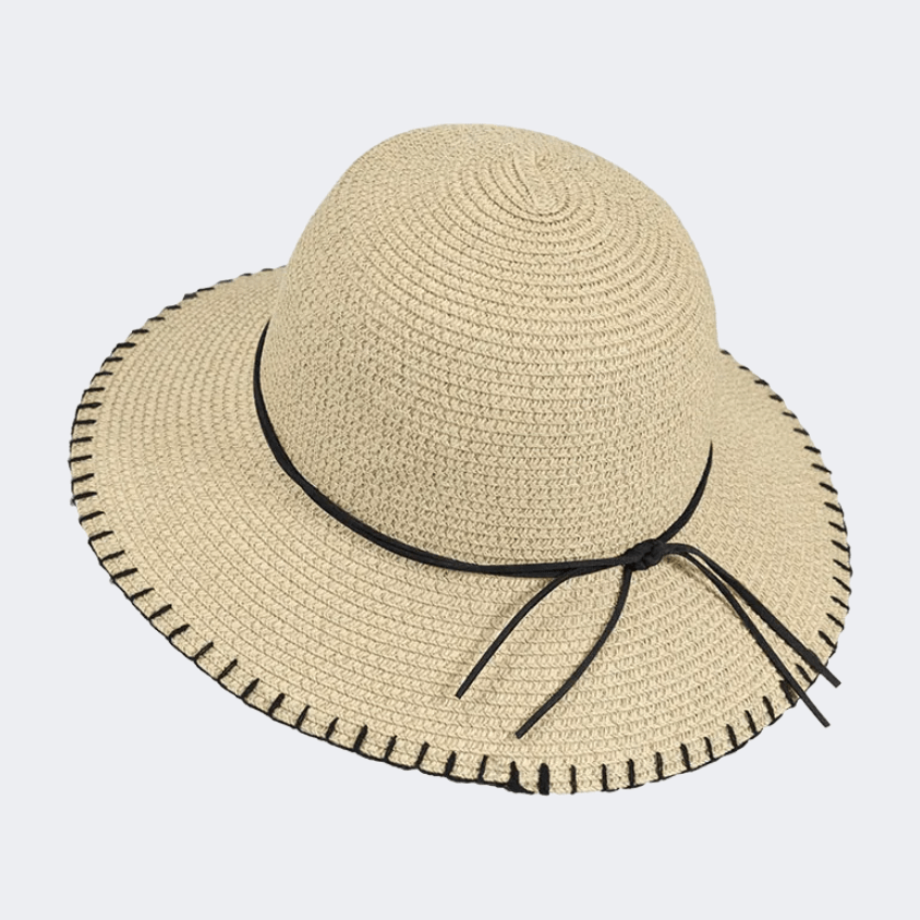Stamion Floppy Medium With Drawstring Women Beach Hat Natural/Black - Medaid