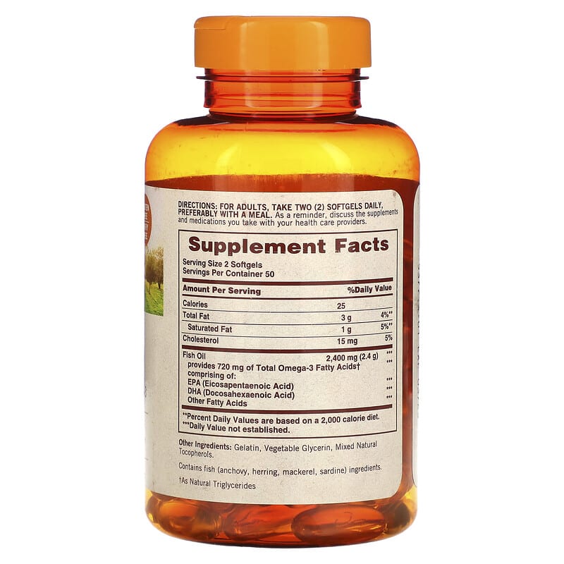 Sundown Naturals, Fish Oil, 1,200 mg, 100 Softgels - Medaid