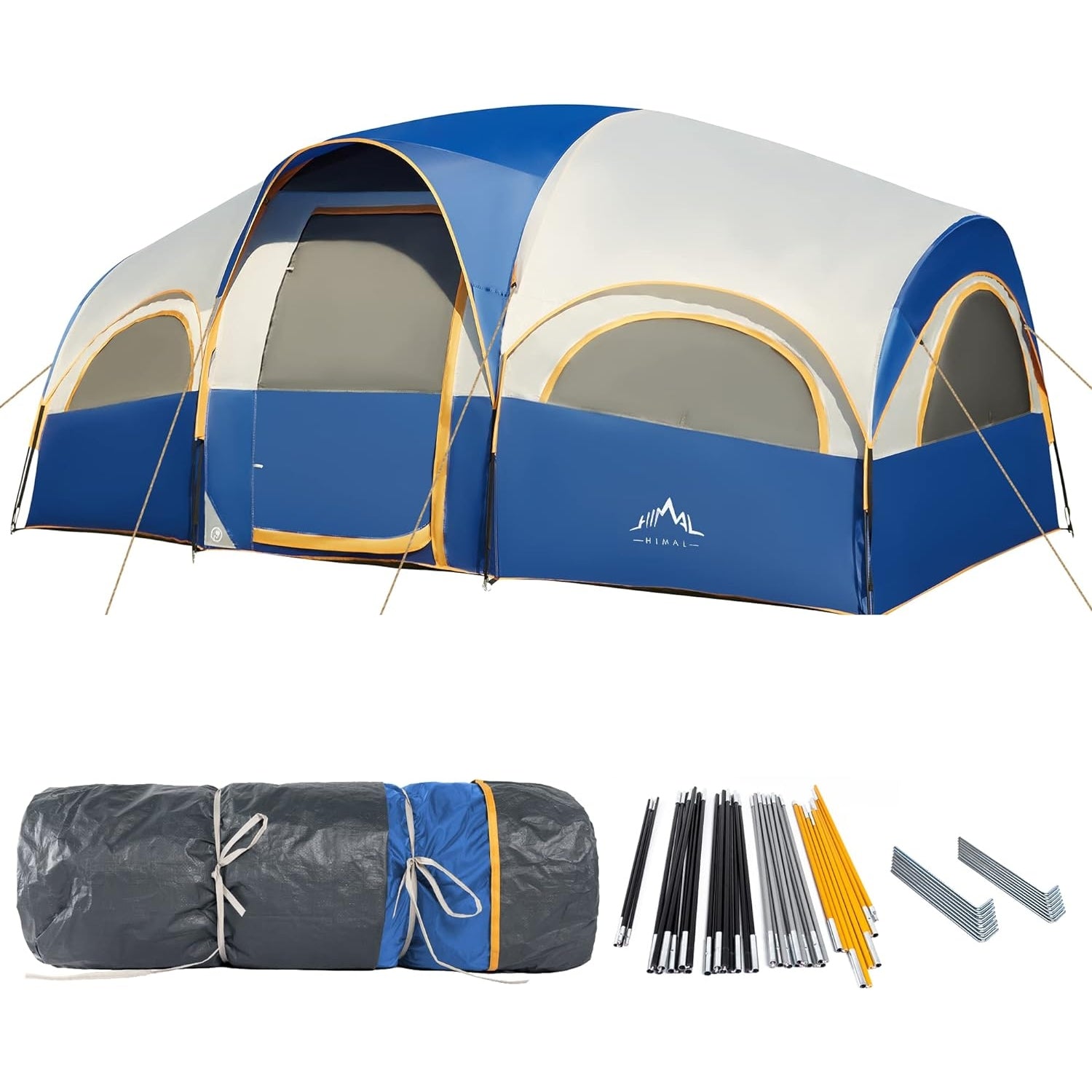 8 Person Tent for Camping, Waterproof Windproof Family Tent with Rainfly, Divided Curtain Design for Privacy Space, Portable with Carry Bag - Medaid