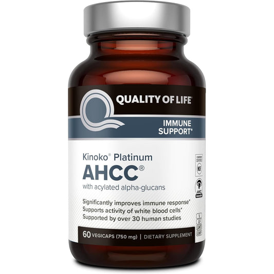 Quality of Life Premium Kinoko Platinum AHCC Herbal Supplement, 750mg of AHCC per Capsule, for Immune Support, Liver Function, Maintains Natural Killer Cell Activity, 1 Pack, 60 Veggie Capsules - Medaid