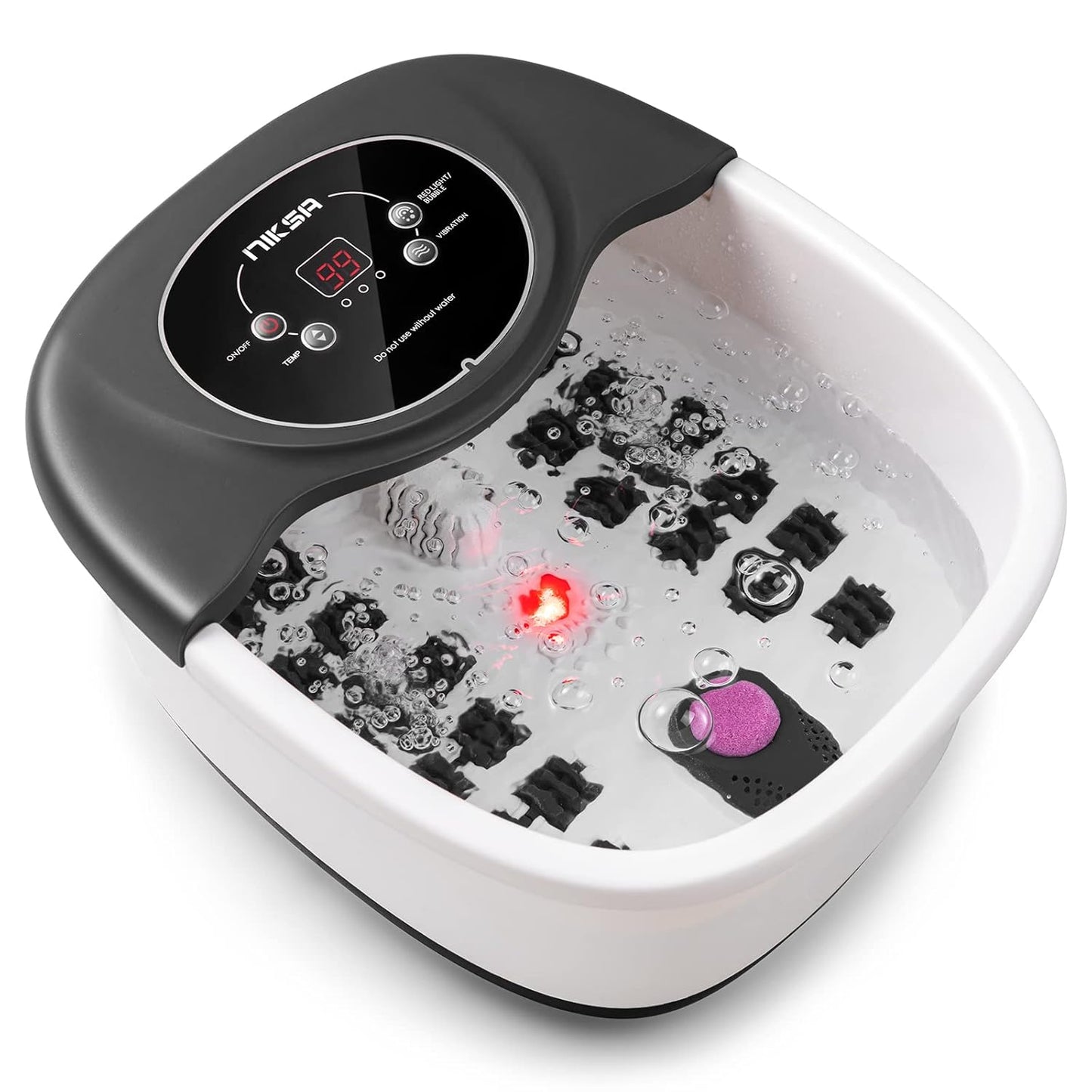 Niksa Foot Spa Bath Massager with Heat, Bubbles, Vibration and Red Light, 4 Massage Roller Pedicure, Tub for Feet Stress Relief, Foot Soaker with Mini Acupressure Massage Points Temperature Control - Medaid