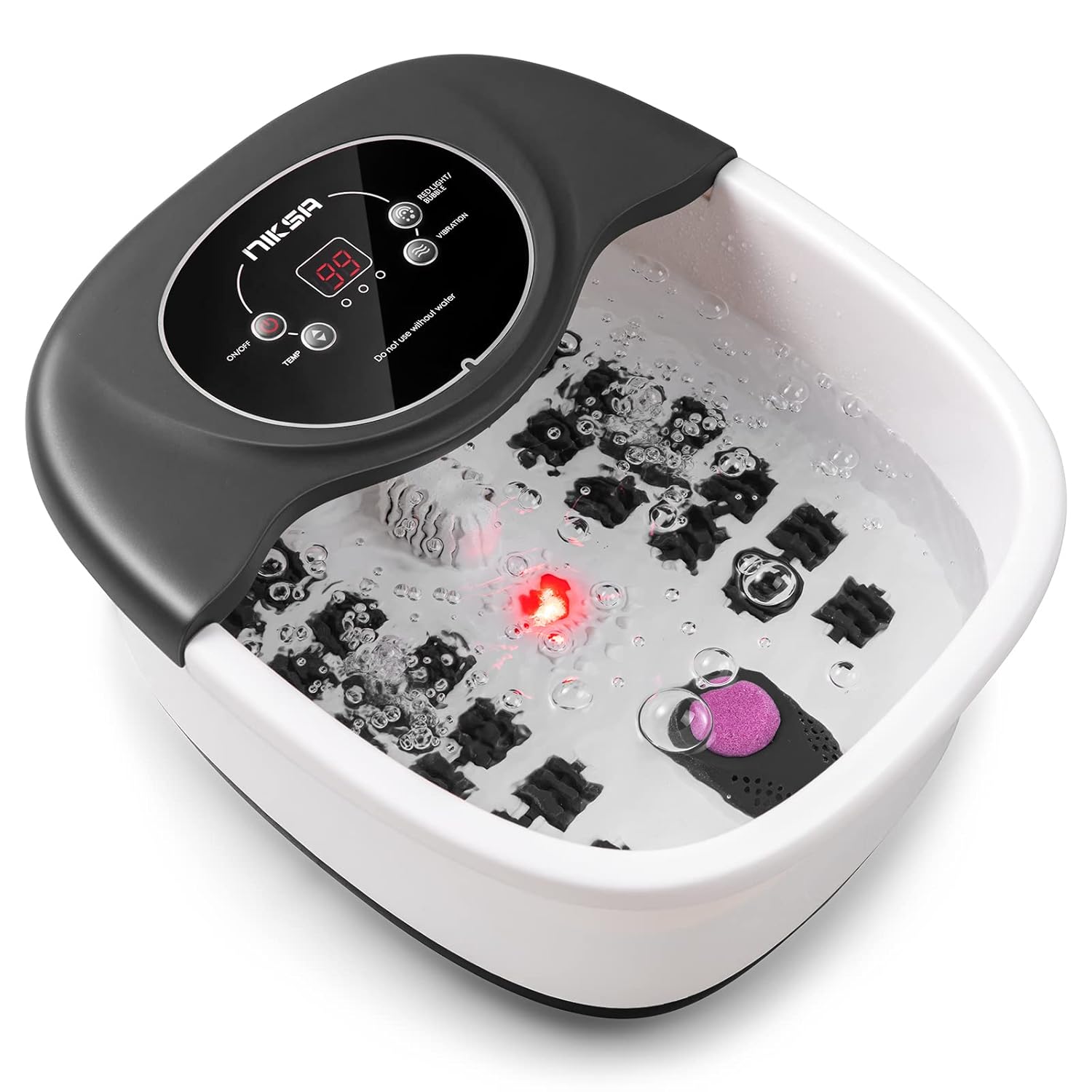 Niksa Foot Spa Bath Massager with Heat, Bubbles, Vibration and Red Light, 4 Massage Roller Pedicure, Tub for Feet Stress Relief, Foot Soaker with Mini Acupressure Massage Points Temperature Control - Medaid