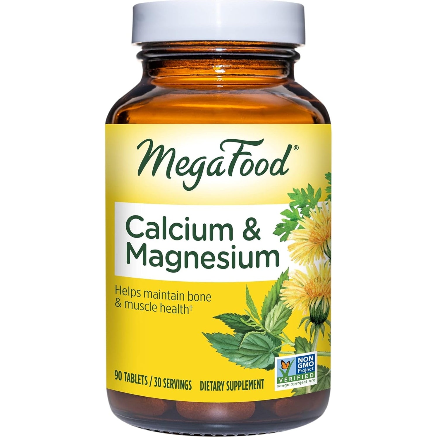 MegaFood Calcium Magnesium Supplement - with fermented Magnesium Glycinate - Supports Bone Health & Heart Health - Calcium & Magnesium Supplement for Men & Women - Non-GMO - 90 Tabs (30 Servings) - Medaid