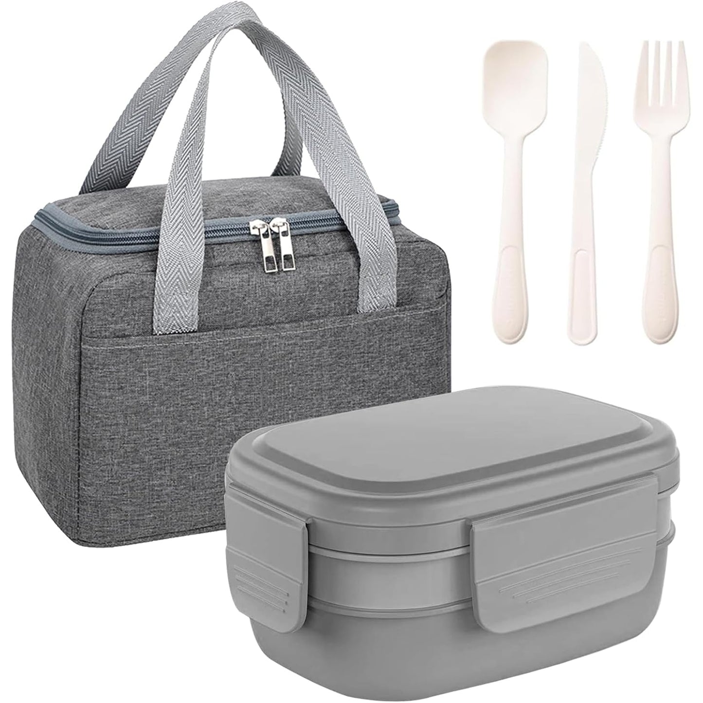 Pomefar Lunch Box for Kids, 3 Layer Stackable Bento Box with Bag, Lunch Containers for Kids Adults, Lunch Box Built-in Plastic Utensil Set(Grey) - Medaid