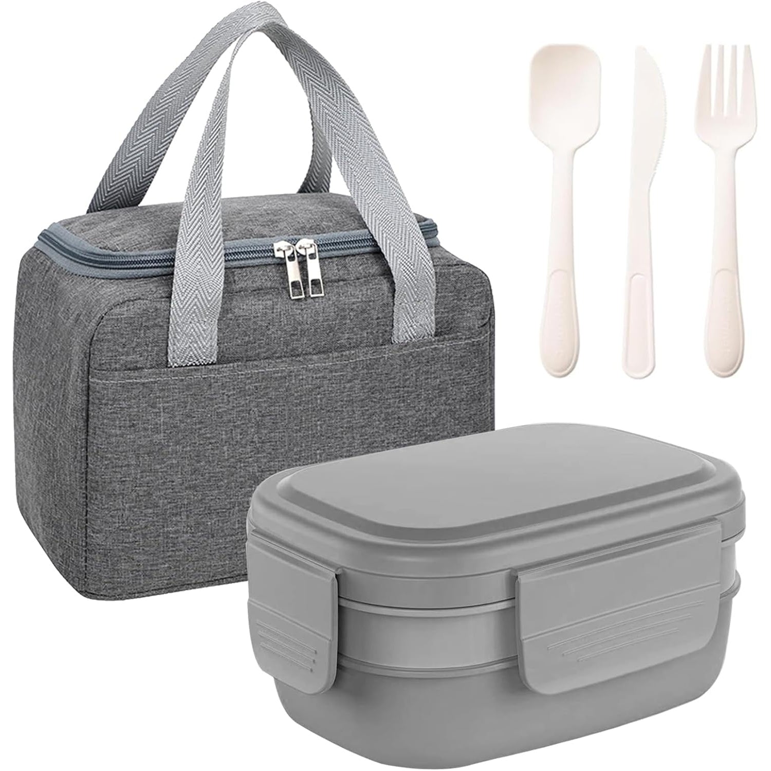 Pomefar Lunch Box for Kids, 3 Layer Stackable Bento Box with Bag, Lunch Containers for Kids Adults, Lunch Box Built-in Plastic Utensil Set(Grey) - Medaid