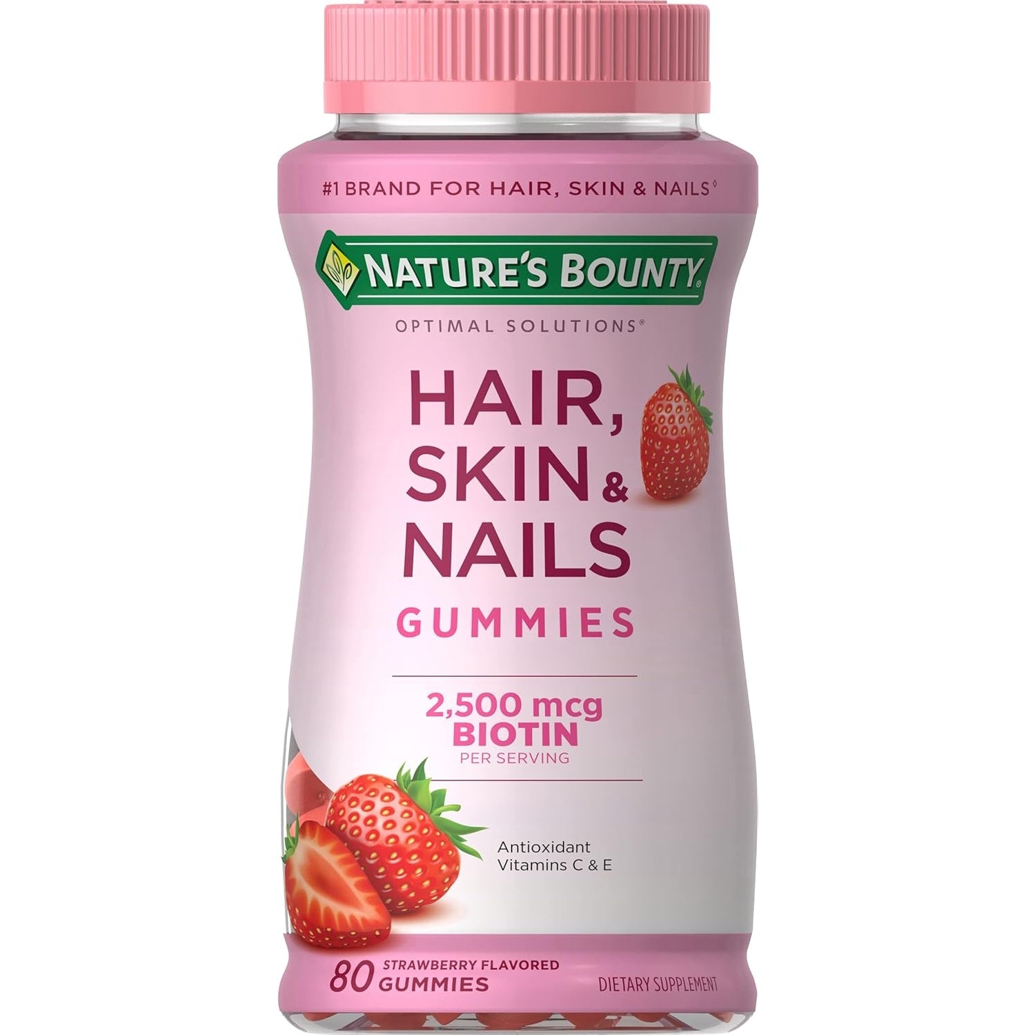 Nature's Bounty Optimal Solutions Hair, Skin and Nails Gummies with Biotin, 25000 mcg, Strawberry Flavored, 200 Count - Medaid