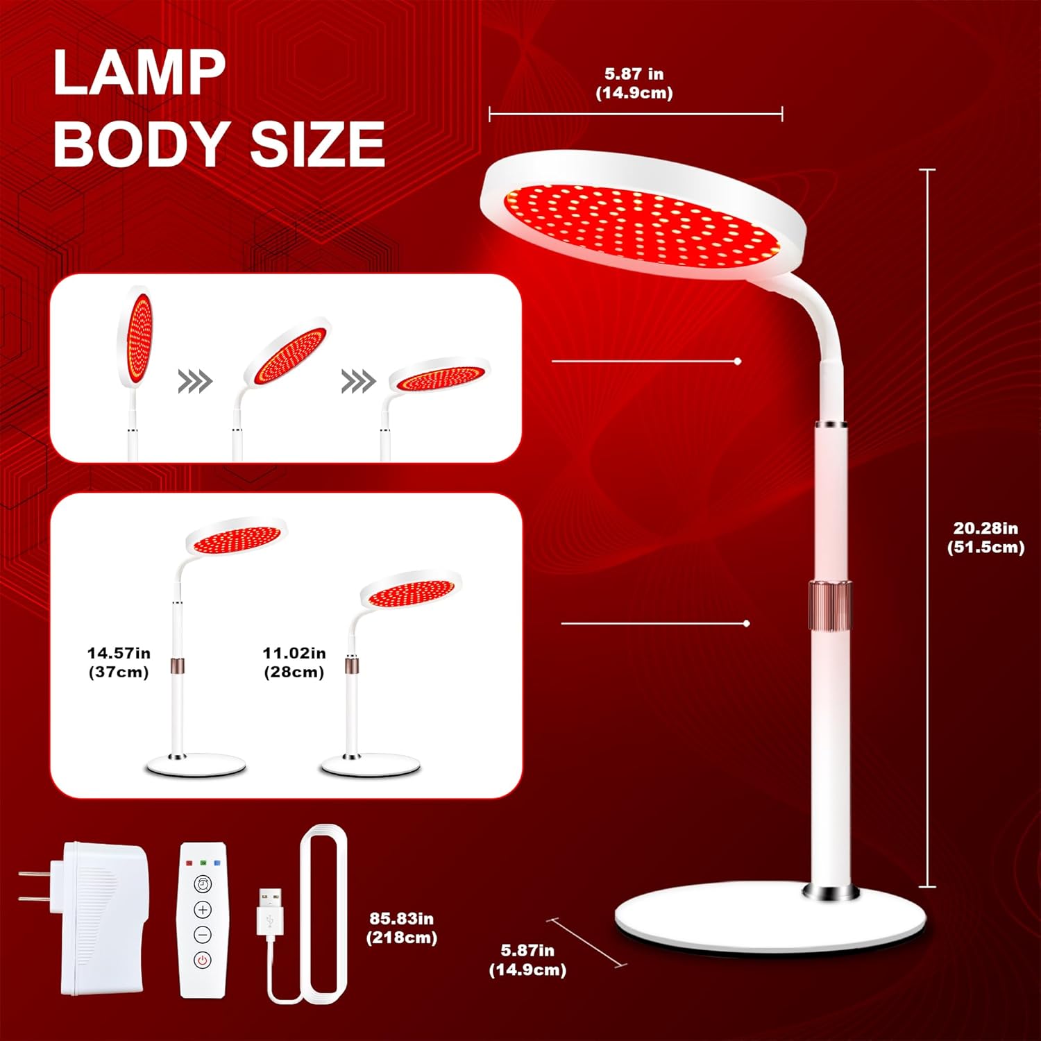 Red Light Therapy, 660nm ＆850nm Infrared Light with 15/30/45 Mins Timer, 3-in-1 Chip Red Light Lamp, 10 Brightness Adjustable Gooseneck Red Light Lamps for Full Body - Medaid