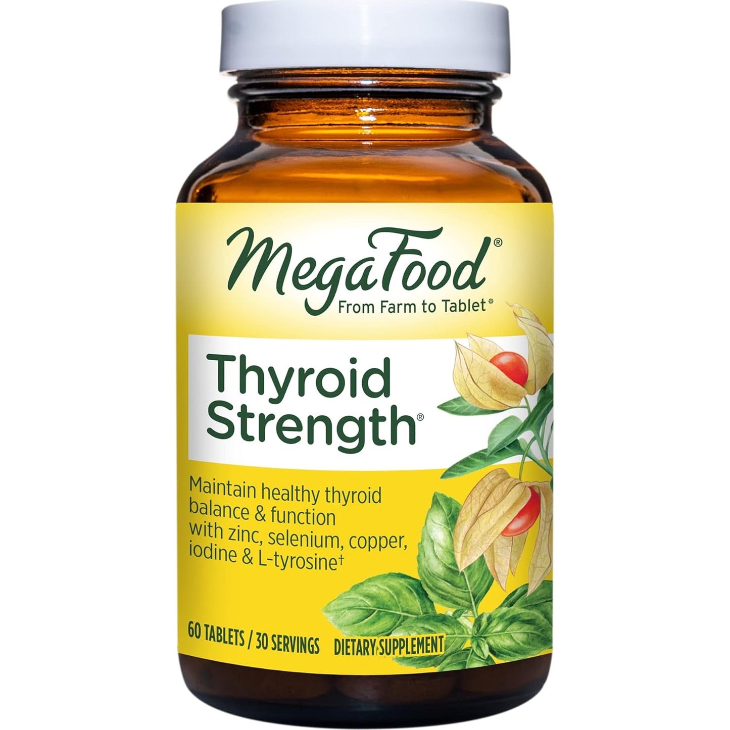 MegaFood Thyroid Strength - Mineral Supplement - Thyroid Support for Women with Ashwagandha, Zinc, Selenium, Copper, Iodine & L-Tyrosine & Herb Blend - Vegetarian - 60 Tabs (30 Servings) - Medaid