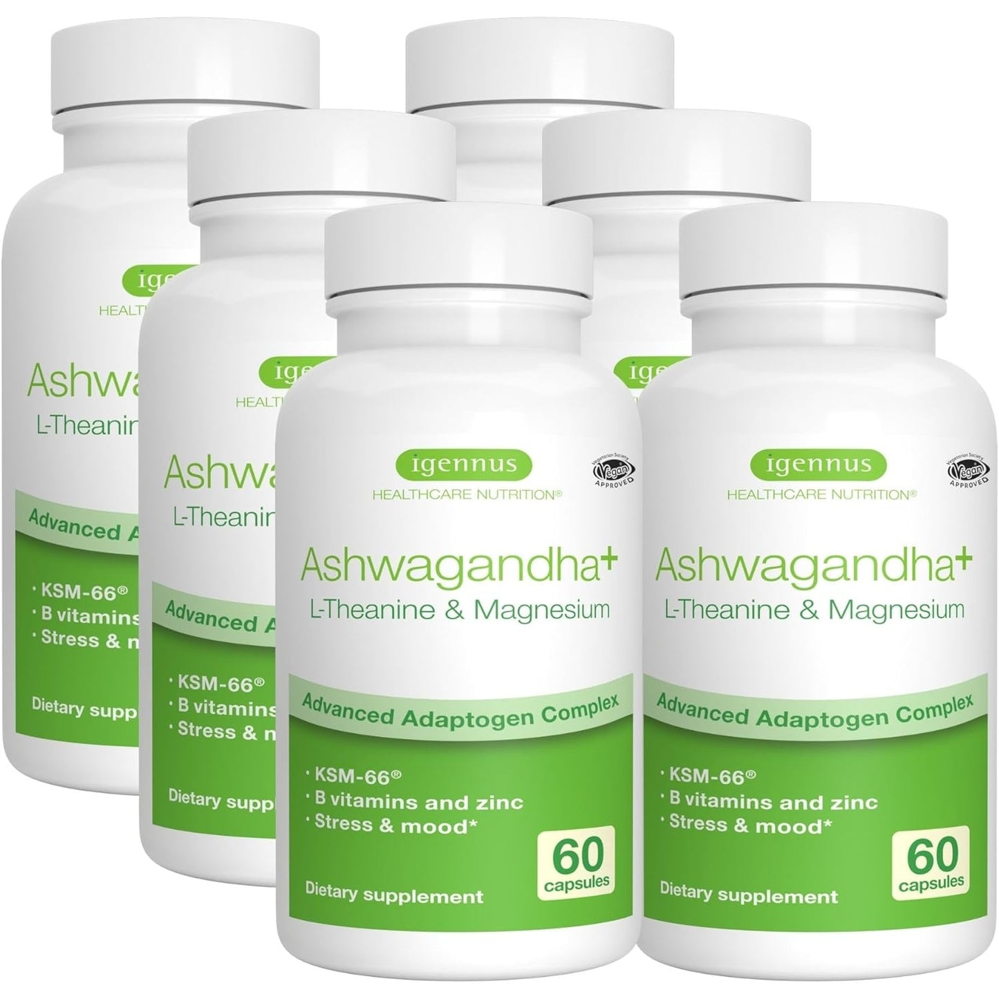 Advanced Ashwagandha KSM-66, L-Theanine & Magnesium, Clean Label, Multi Action Adaptogen Complex for Stress Support with Zinc & B Vitamins, 360 Vegan Capsules, by Igennus - Medaid