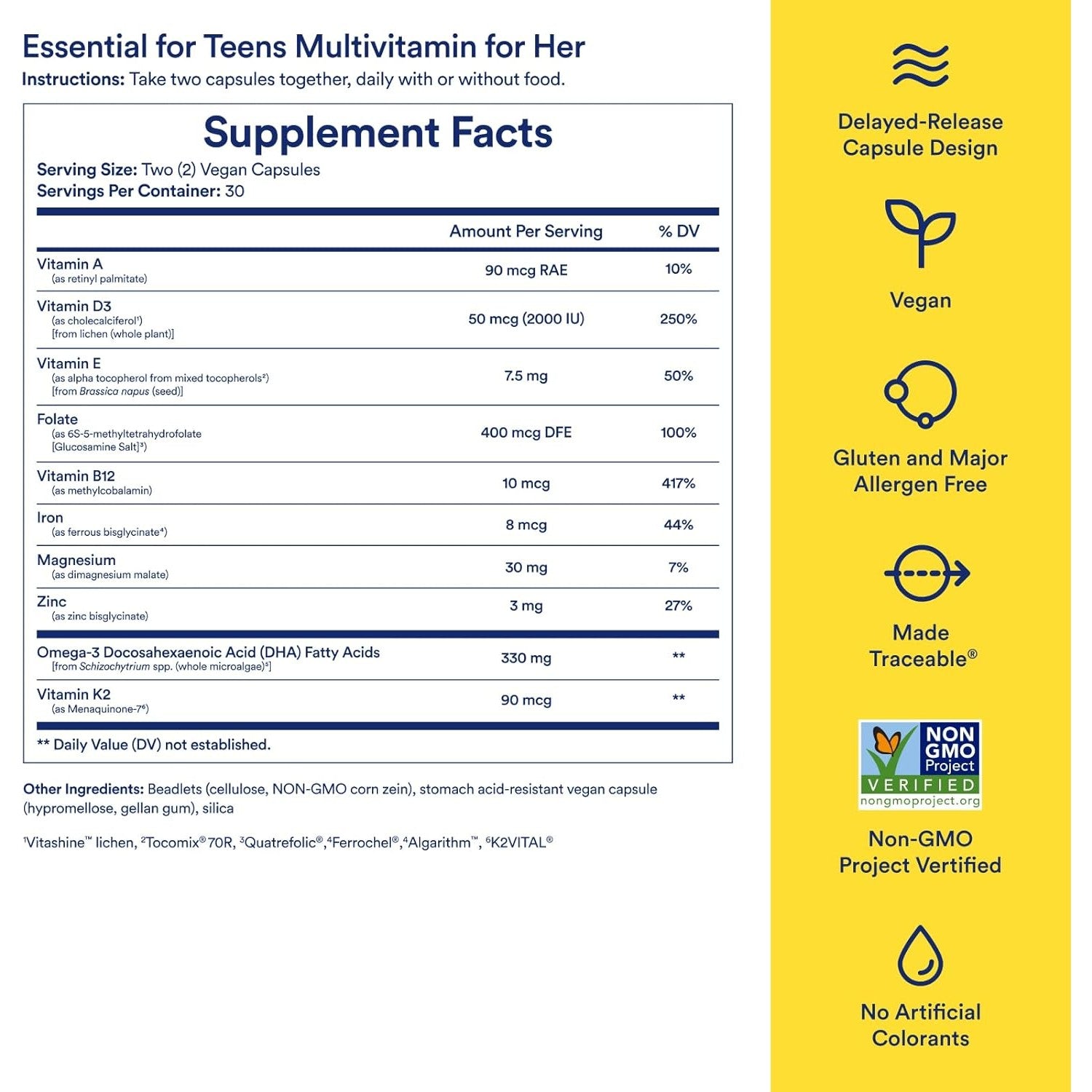 Ritual Teen Vitamins for Girls - Zinc, Vitamin A and D3 for Immune Function Support*, Omega-3 DHA & B12 for Brain Health, Non-GMO, Mint Essenced, 30 Day Supply, 60 Vegan Capsules - Medaid