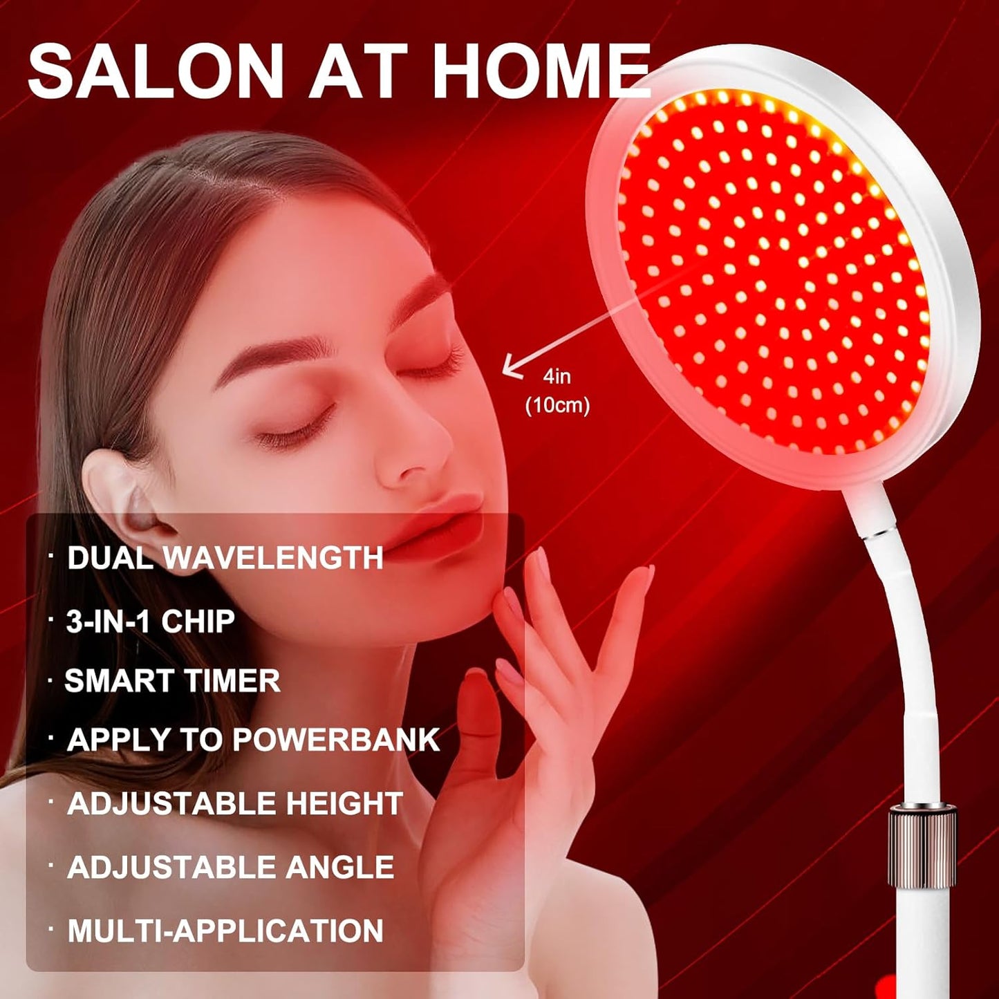 Red Light Therapy, 660nm ＆850nm Infrared Light with 15/30/45 Mins Timer, 3-in-1 Chip Red Light Lamp, 10 Brightness Adjustable Gooseneck Red Light Lamps for Full Body - Medaid