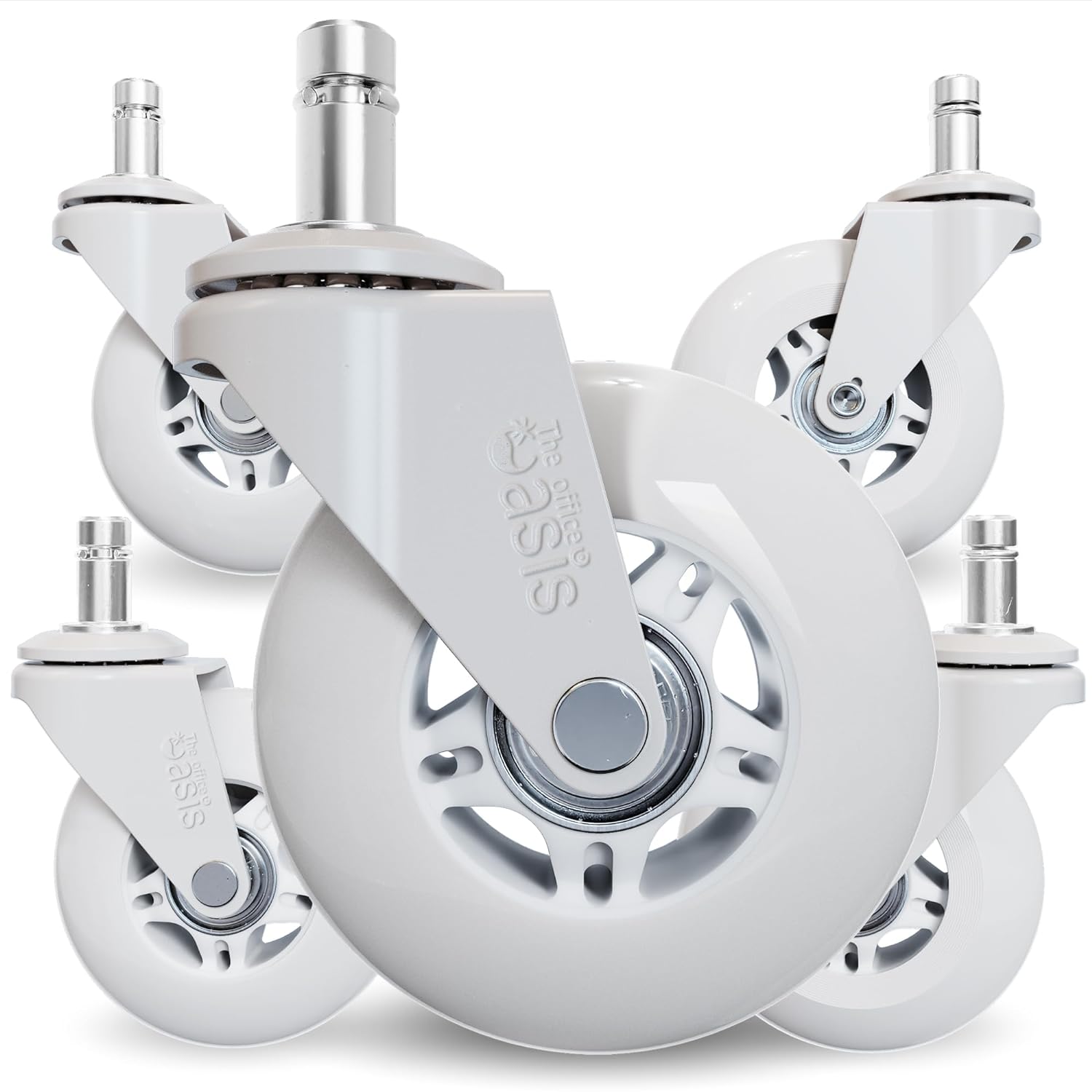 The Original Rollerblade Office Chair Wheels (As Seen On PBS) - Incredibly Smooth & Quiet Rolling Casters - Safe for Hardwood Floors & Carpet - Easy Installation with Universal Fit - Set of 5 - Medaid