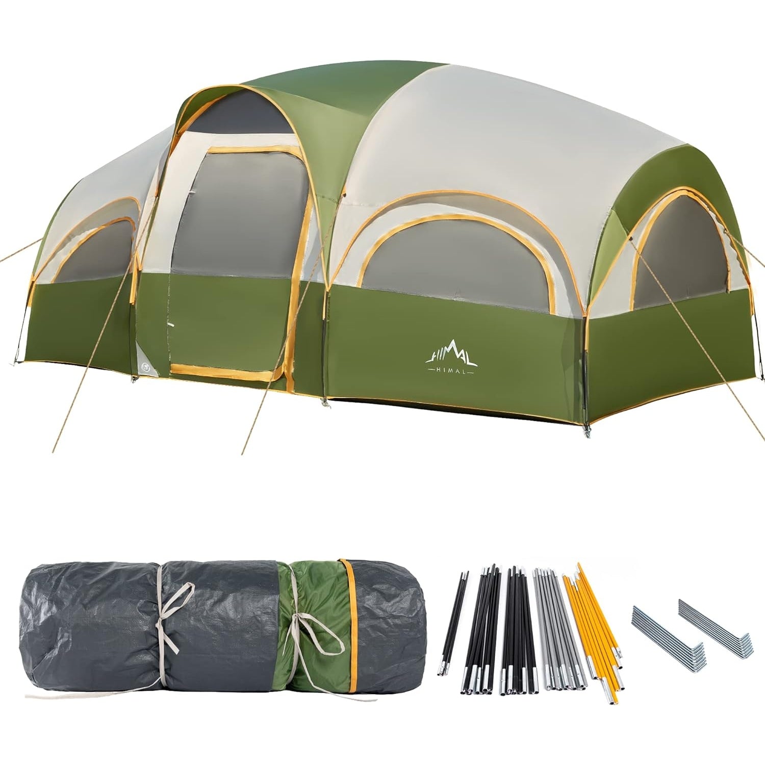 8 Person Tent for Camping, Waterproof Windproof Family Tent with Rainfly, Divided Curtain Design for Privacy Space, Portable with Carry Bag - Medaid