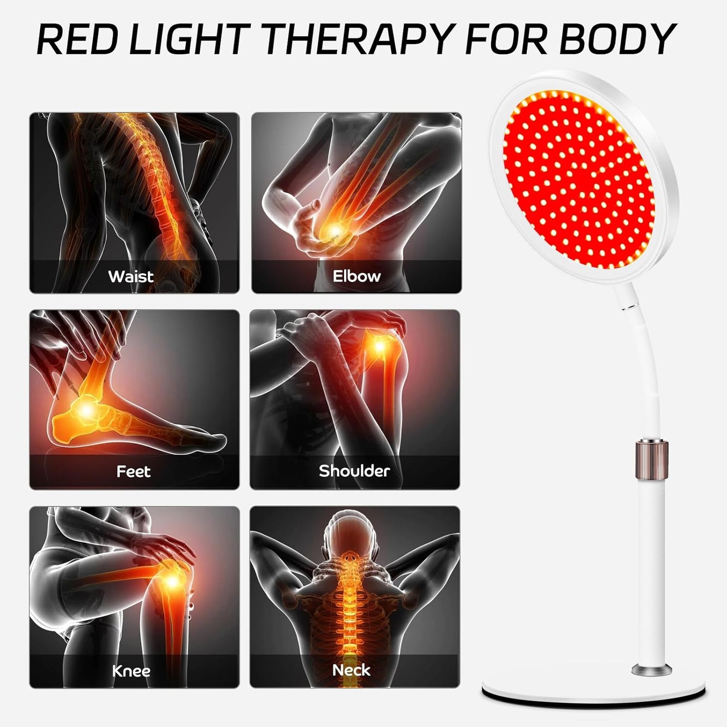 Red Light Lamp, 660nm Red Light Therapy Lamps with Base, Dimmable & Adjustable Height & 10/30/45Min Timer, 140LEDs Infrared Lamp for Home, Office - Medaid