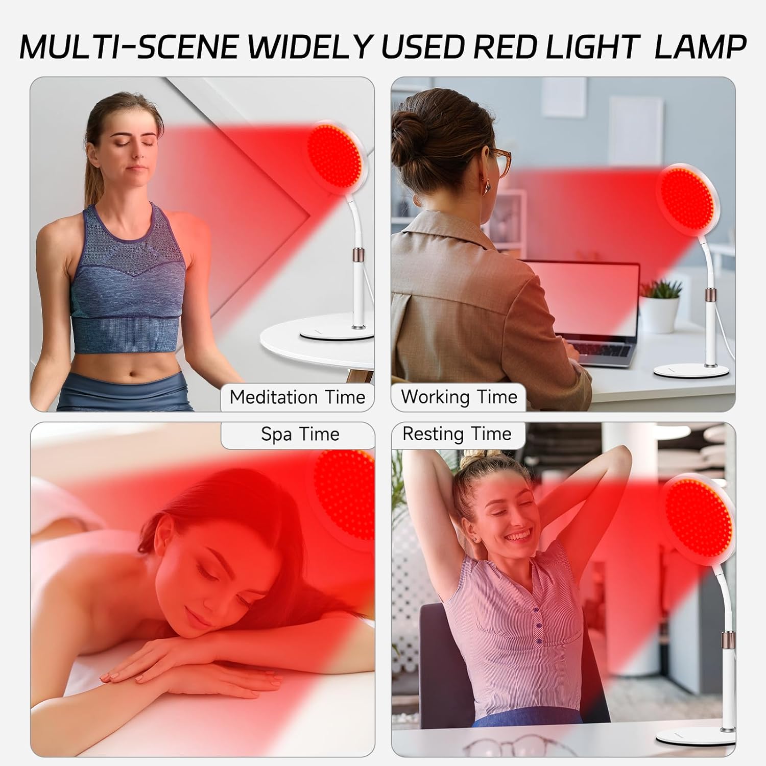 Red Light Lamp, 660nm Red Light Therapy Lamps with Base, Dimmable & Adjustable Height & 10/30/45Min Timer, 140LEDs Infrared Lamp for Home, Office - Medaid