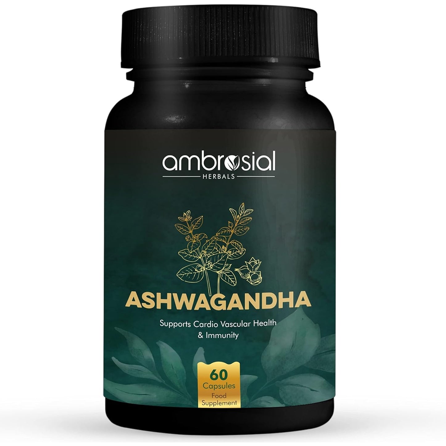 Ambrosial Ashwagandha Capsules 500mg per Capsule | High Strength Ashwagandha Root Powder| Herbal Supplement with Immunity Support | Non-GMO & Gluten Free (Pack of 1) - Medaid
