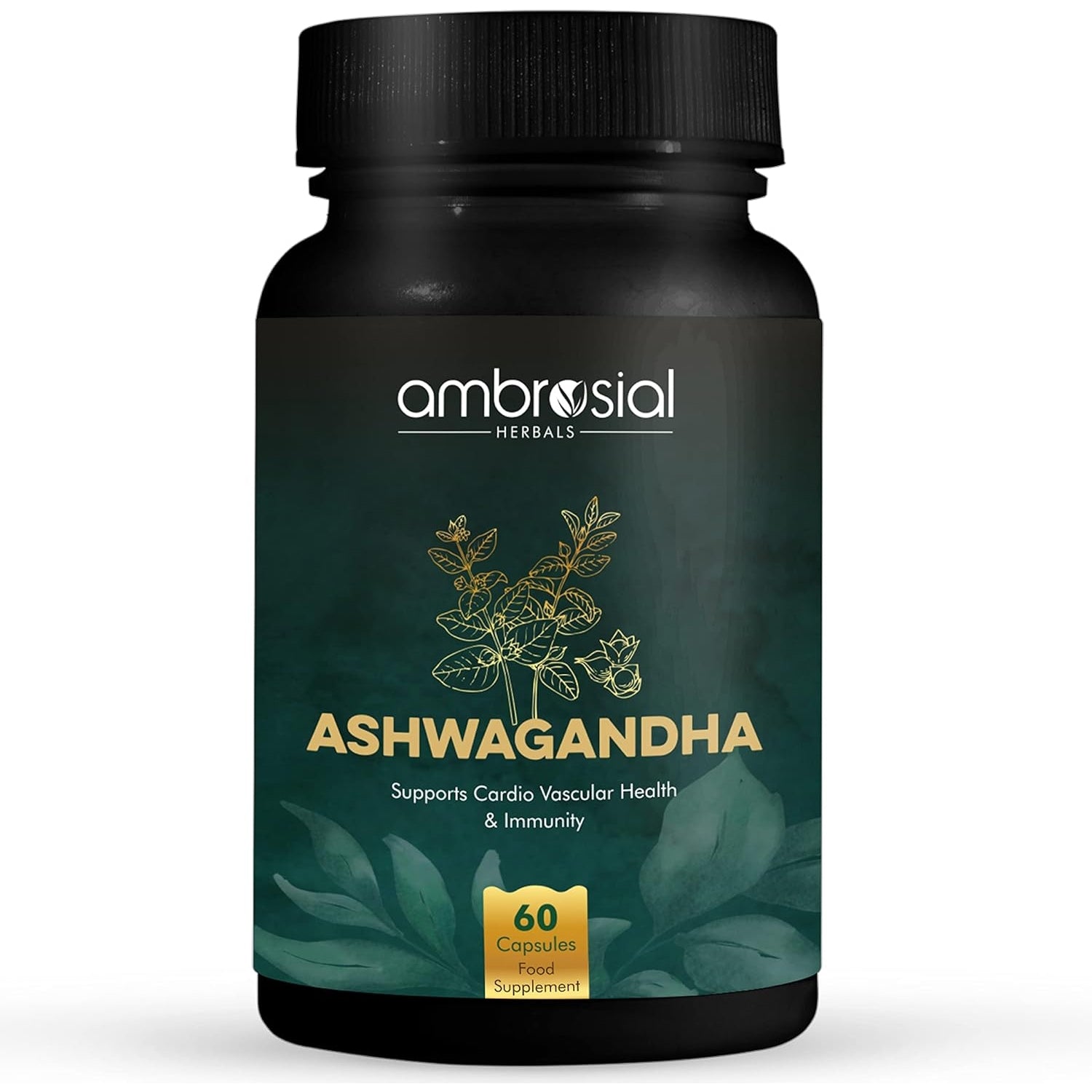 Ambrosial Ashwagandha Capsules 500mg per Capsule | High Strength Ashwagandha Root Powder| Herbal Supplement with Immunity Support | Non-GMO & Gluten Free (Pack of 1) - Medaid
