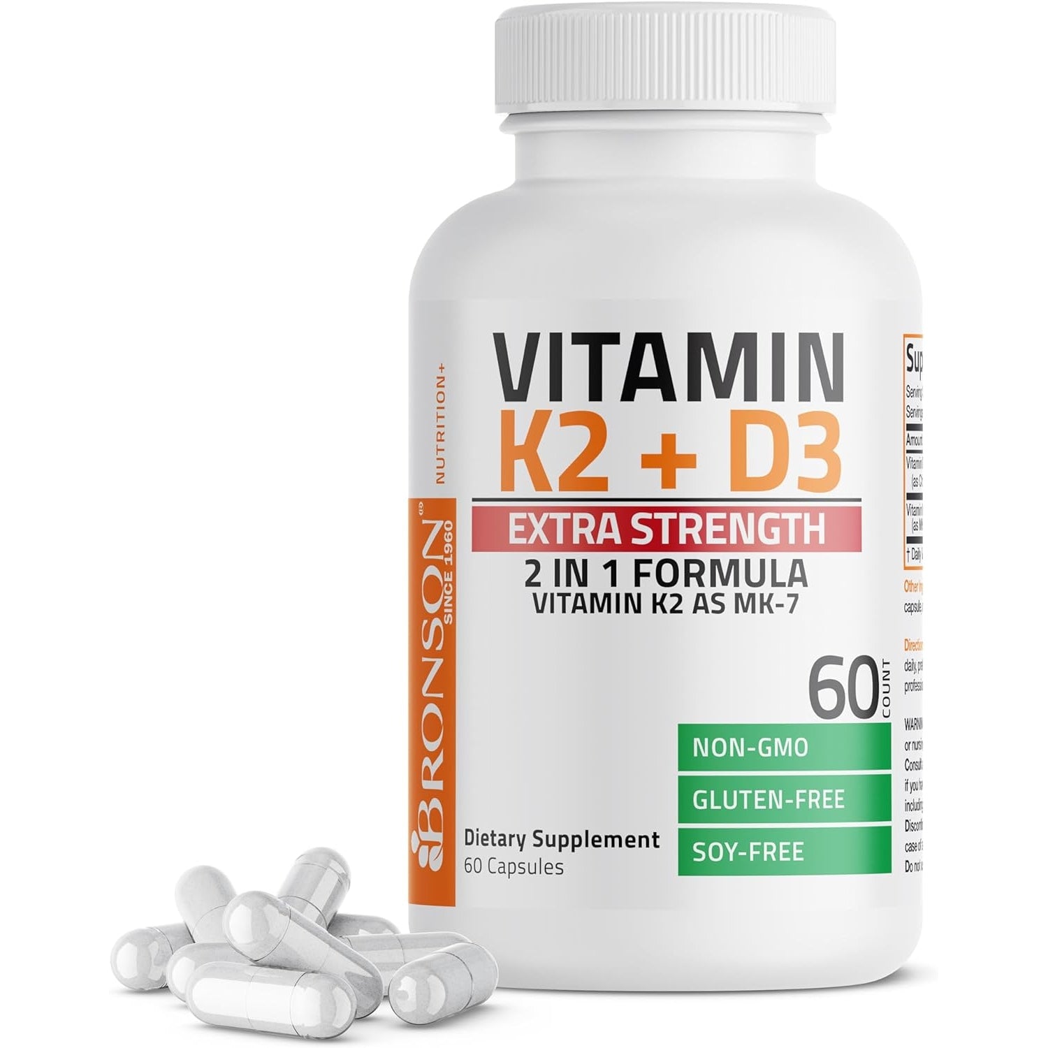 Bronson Vitamin K2 (MK7) with D3 Extra Strength Supplement Bone Health Non-GMO Formula 10,000 IU & 120 mcg MK-7 Easy to Swallow D K, 60 Capsules - Medaid