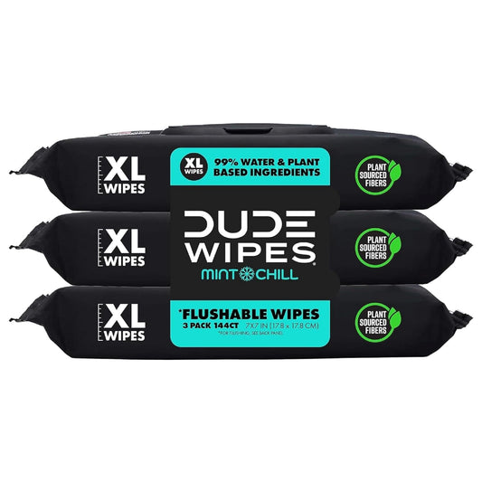 DUDE Wipes - Flushable Wipes - 3 Pack, 144 Wipes - Mint Chill Extra-Large Adult Wet Wipes - Vitamin-E, Aloe, Eucalyptus & Tea Tree Oils - Septic and Sewer Safe - Medaid